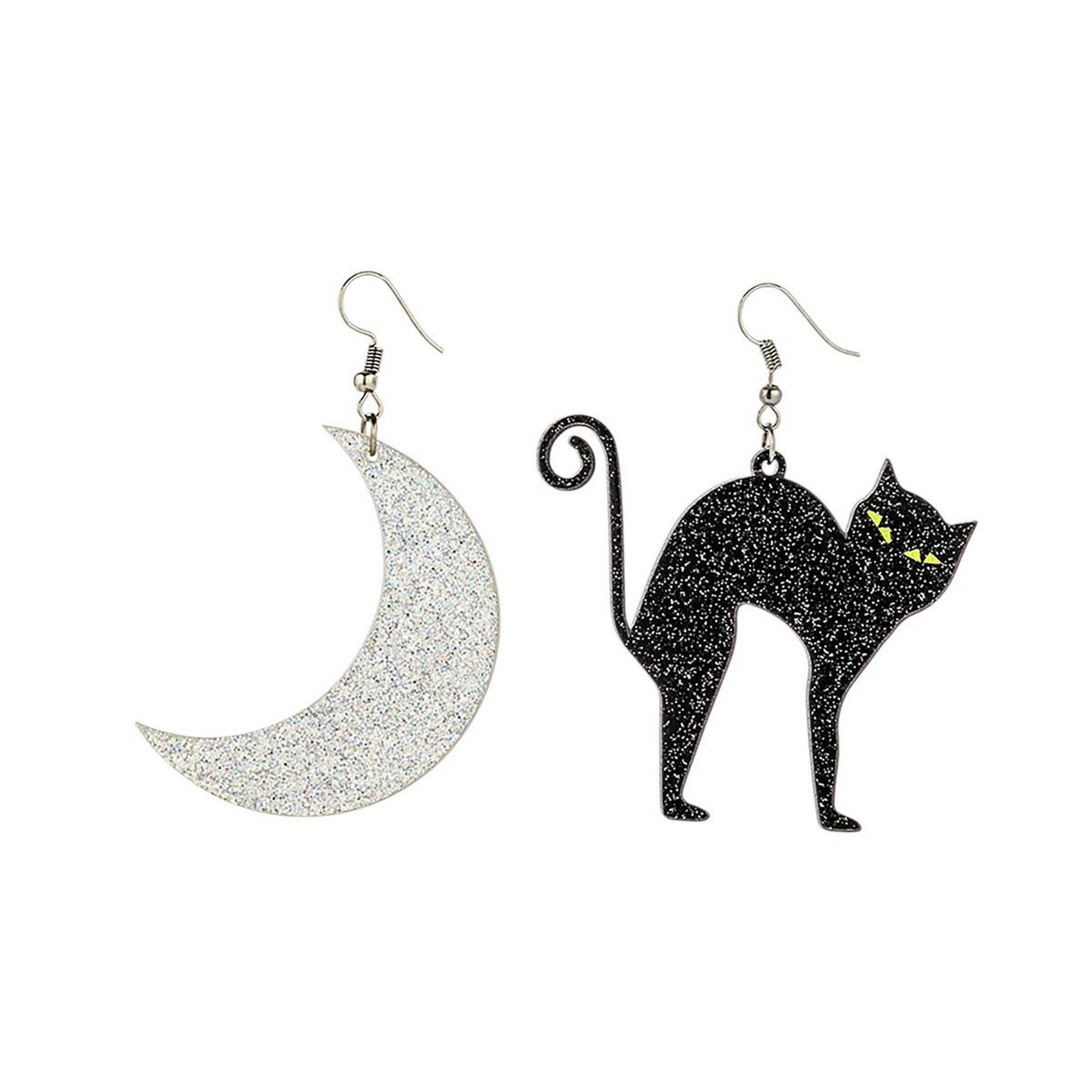 Party Gear Halloween 1 Pair Dangling Cat and Moon Earrings