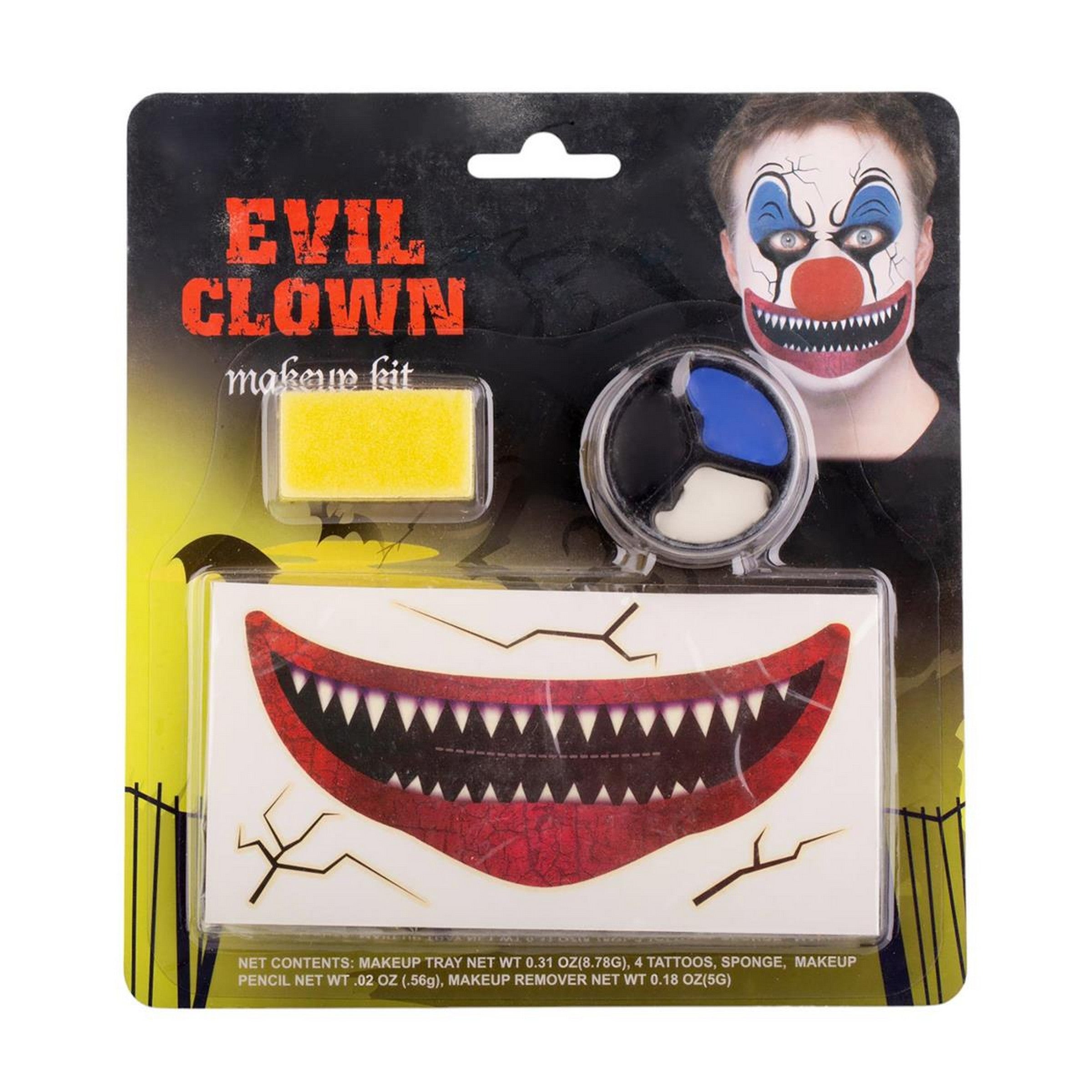 Party Gear Halloween Evil Clown Makeup Kit with Tattoo