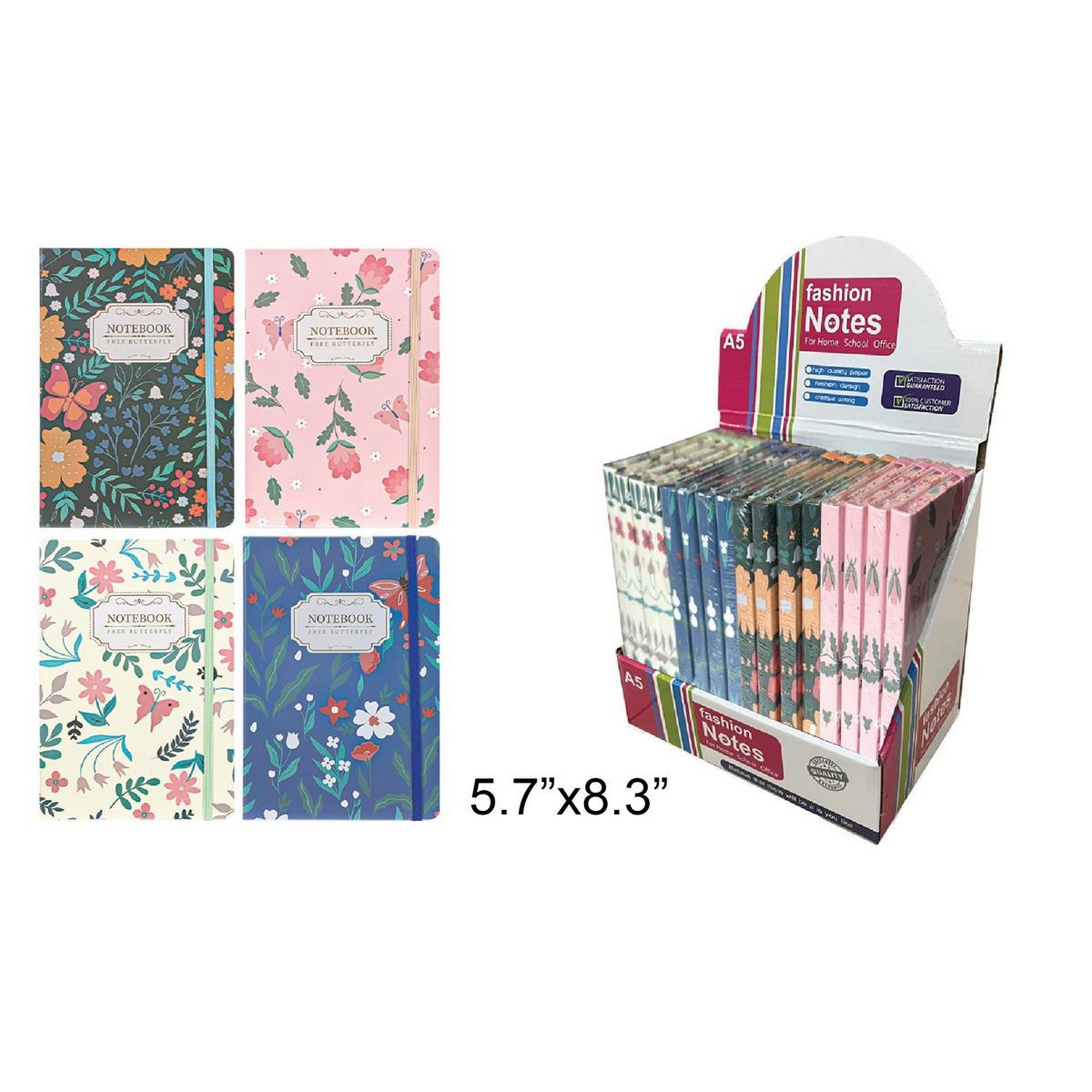 Floral Butterfly Hard Cover Notebook - 80 Ruled Sheets 5.7x8.3in VRT