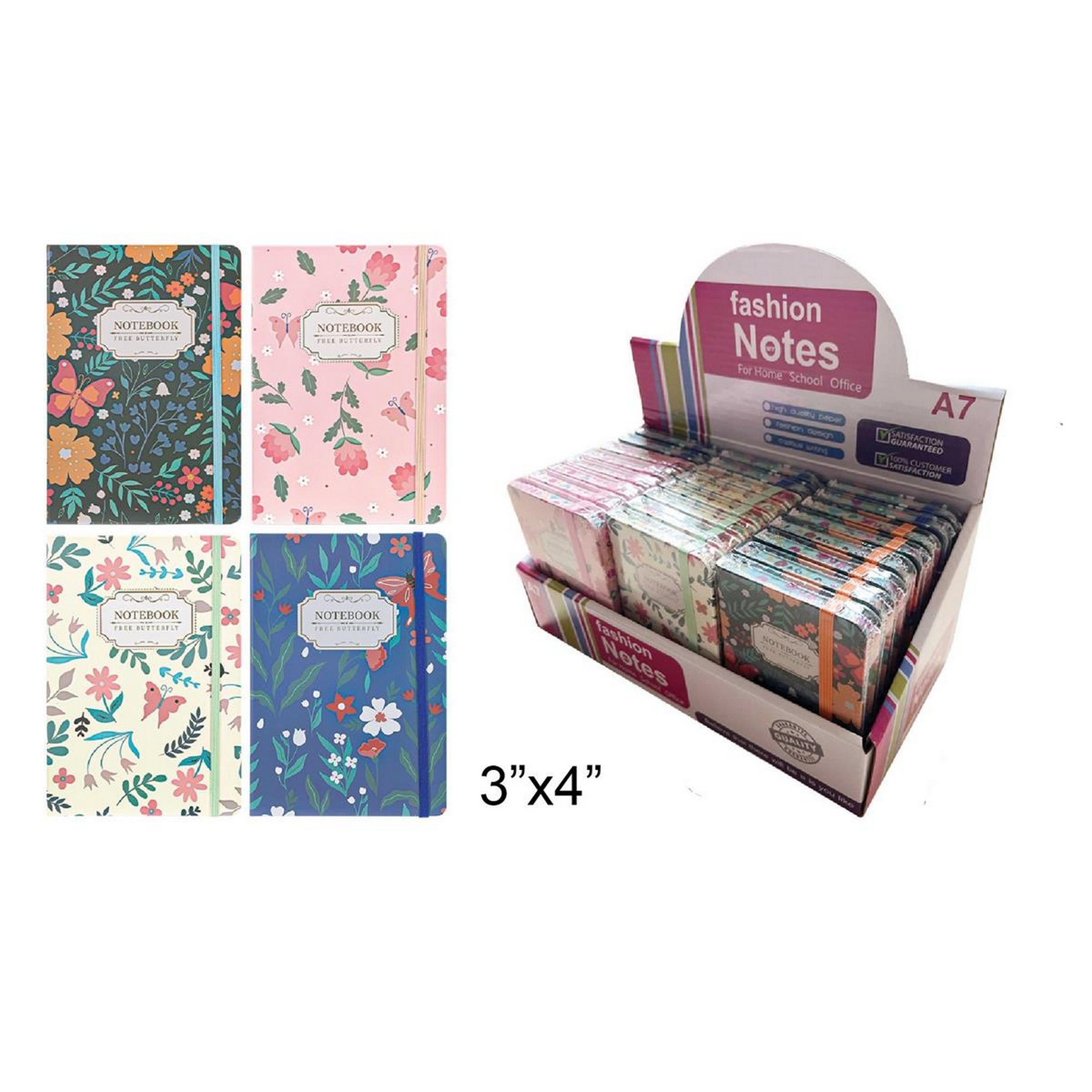 Floral Butterfly Hard Cover Notebook - 80 Ruled Sheets 3x4in VRT