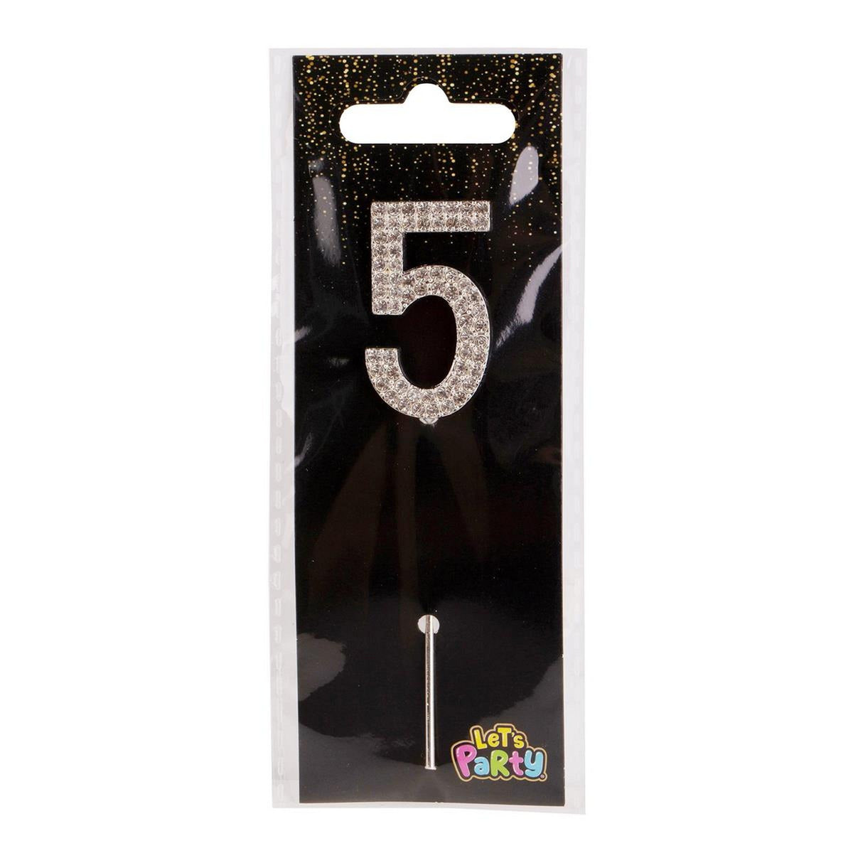 Let's Party #5 Rhinestone Numeral Cake Topper Silver 1.5in