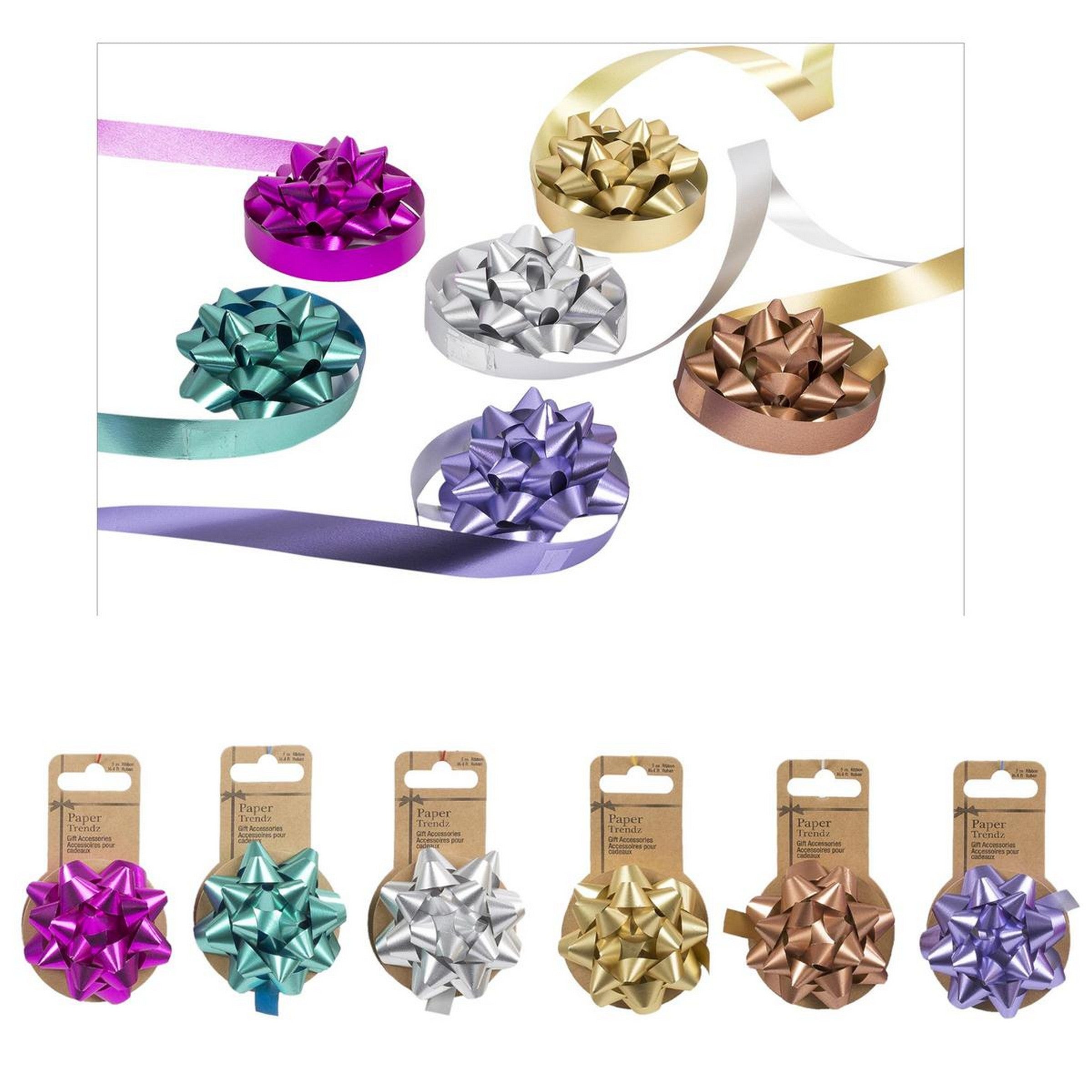 Paper Trendz Metallic Bow and Ribbon Set 3in / 5m VRT