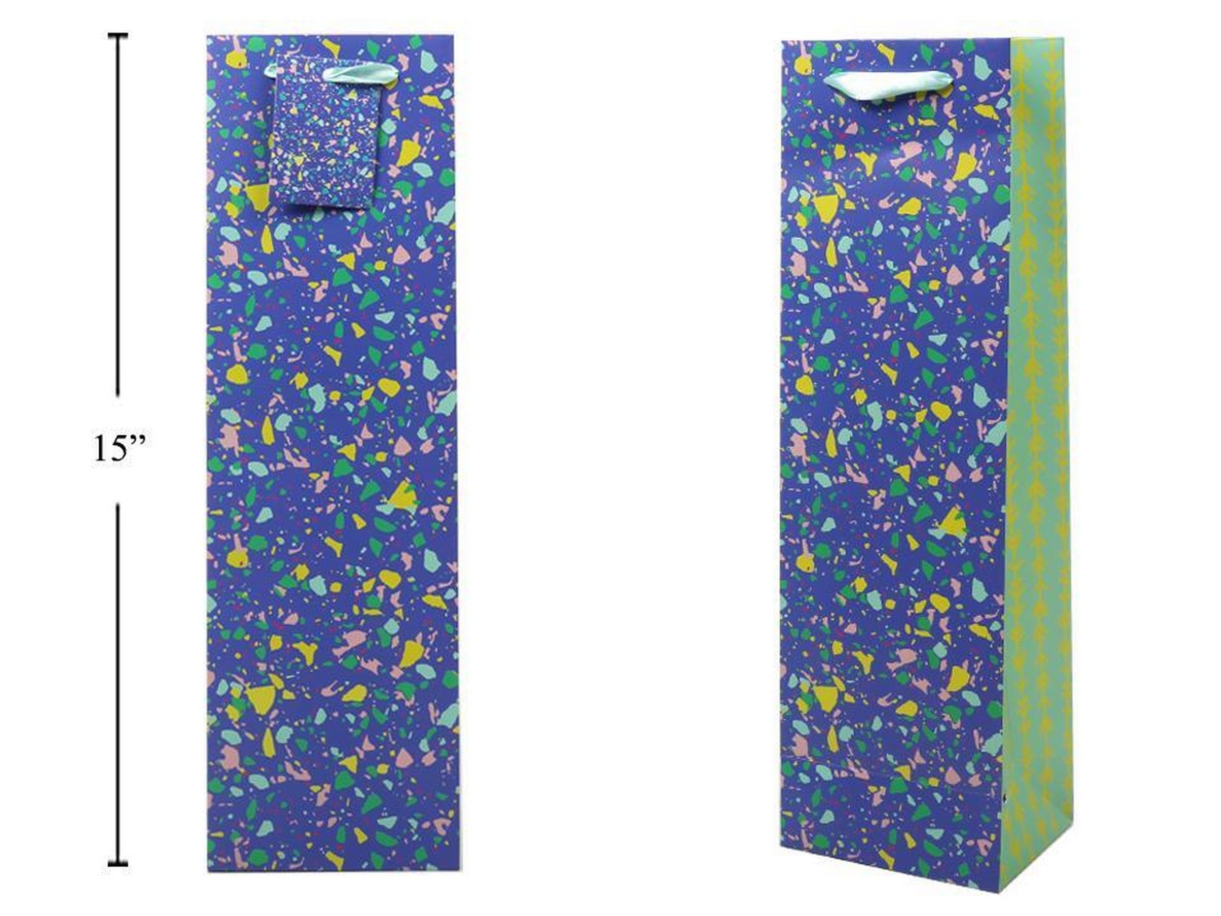 Paper Trendz Matte Bottle Gift Bag - Terrazzo 4.75W x 14H x 3.35D in