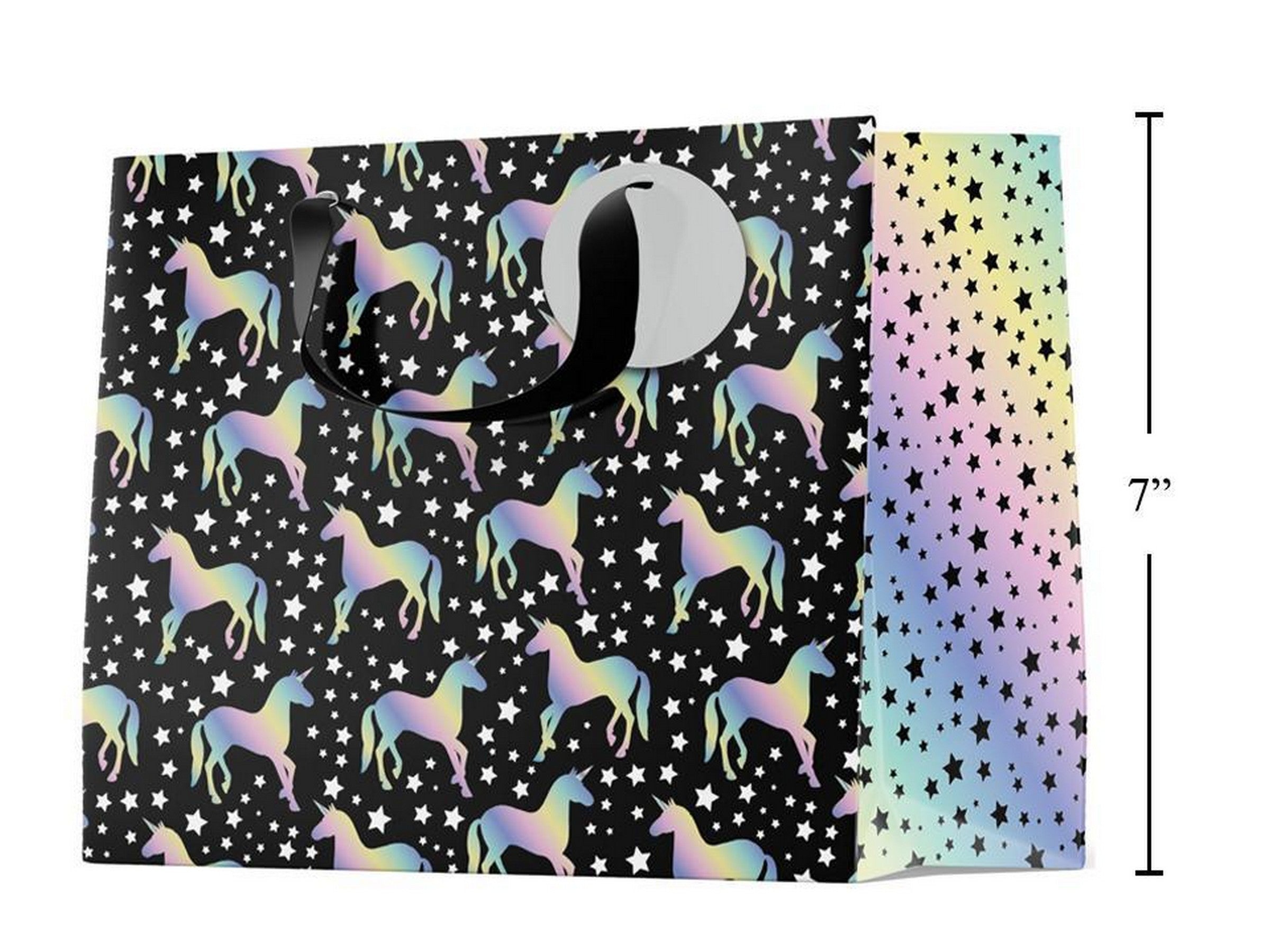Paper Trendz Matte Gift Bag - Holographic Unicorns Medium Horizontal 9W x7H x3.9D in