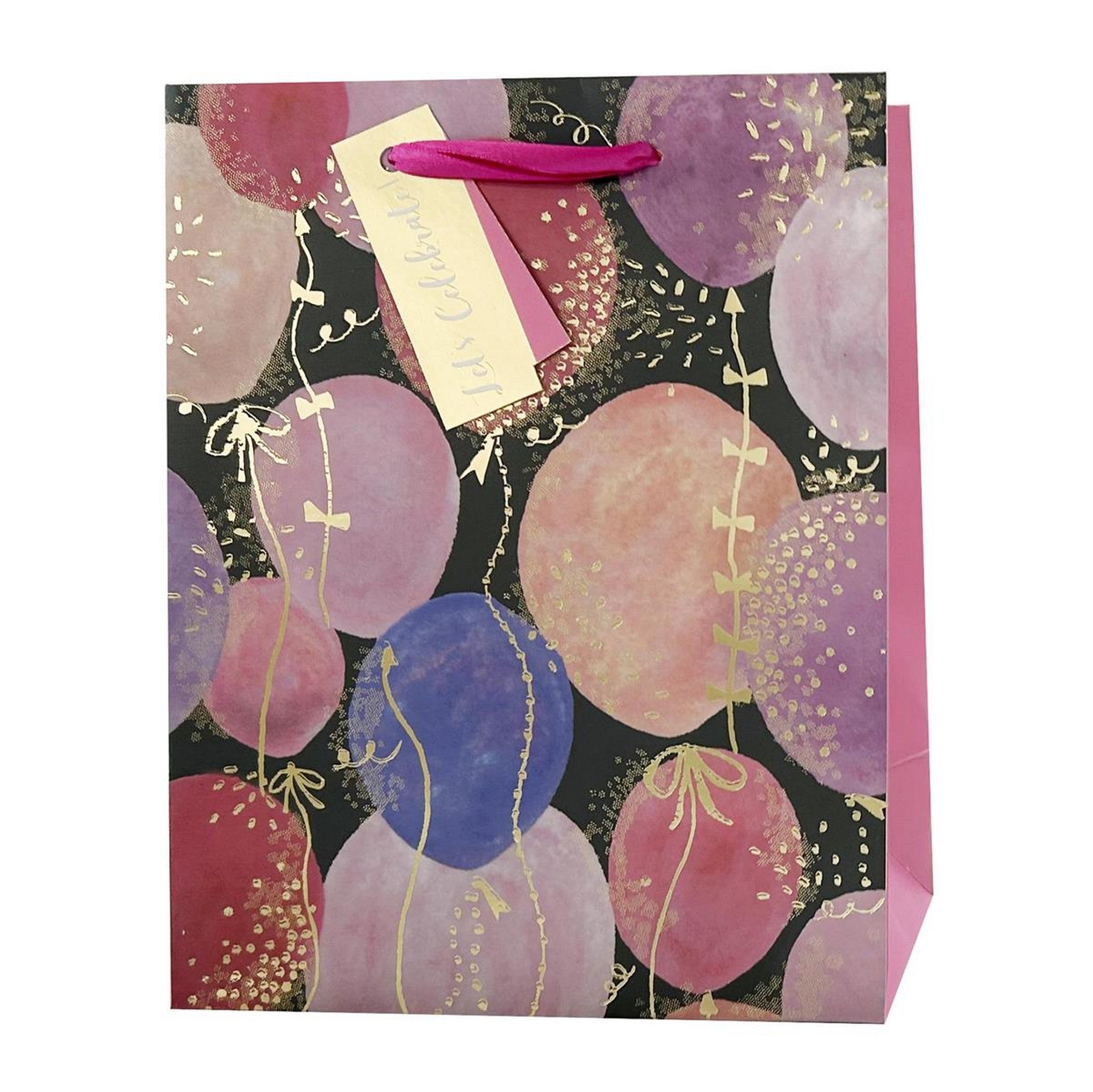 Paper Trendz Matte Gift Bag with Gold Accent - Balloons Small 4.3W x 5.5H x 2.4D in