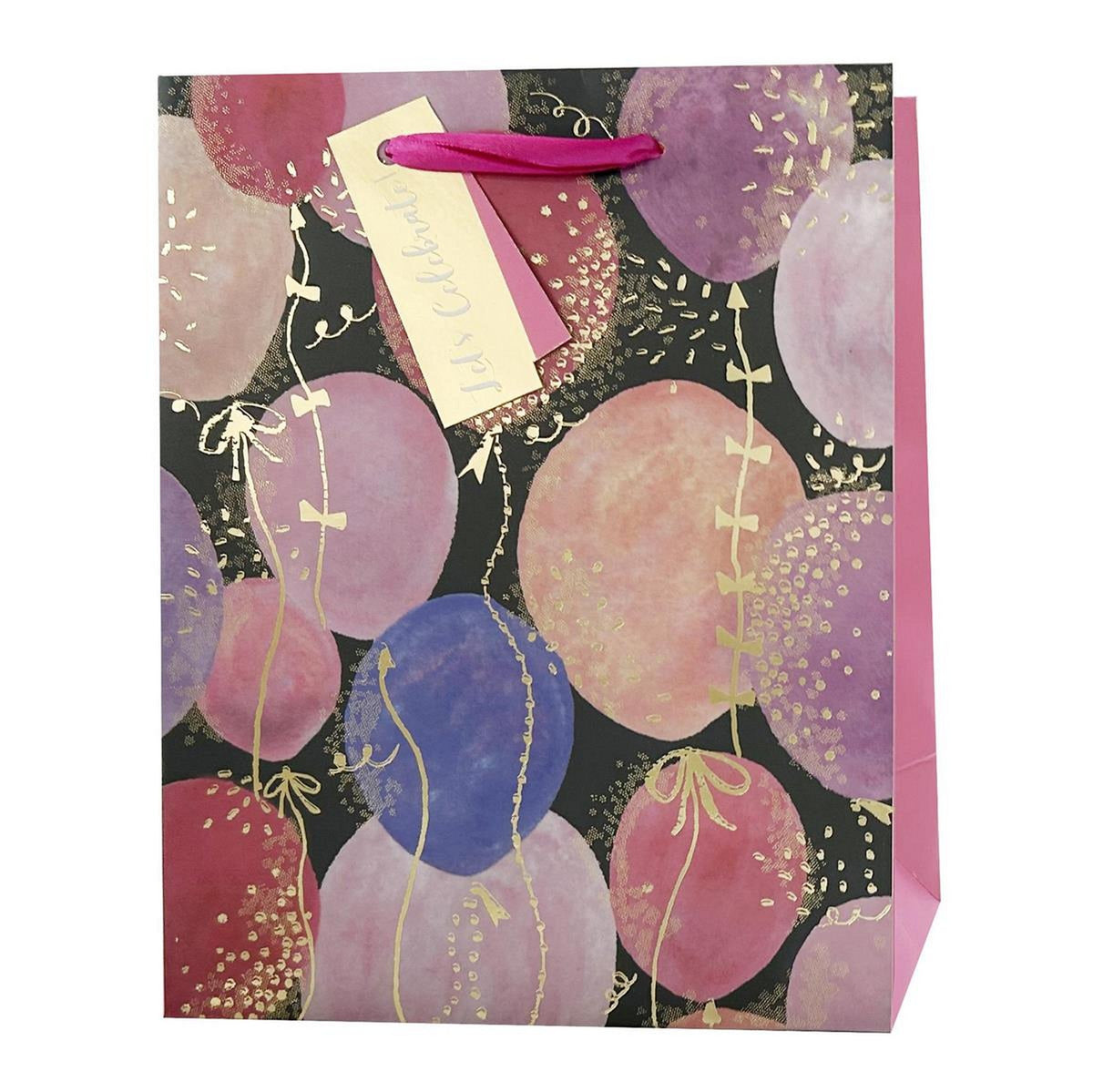 Paper Trendz Matte Gift Bag with Gold Accent - Balloons Medium 7W x9H x3.9D in