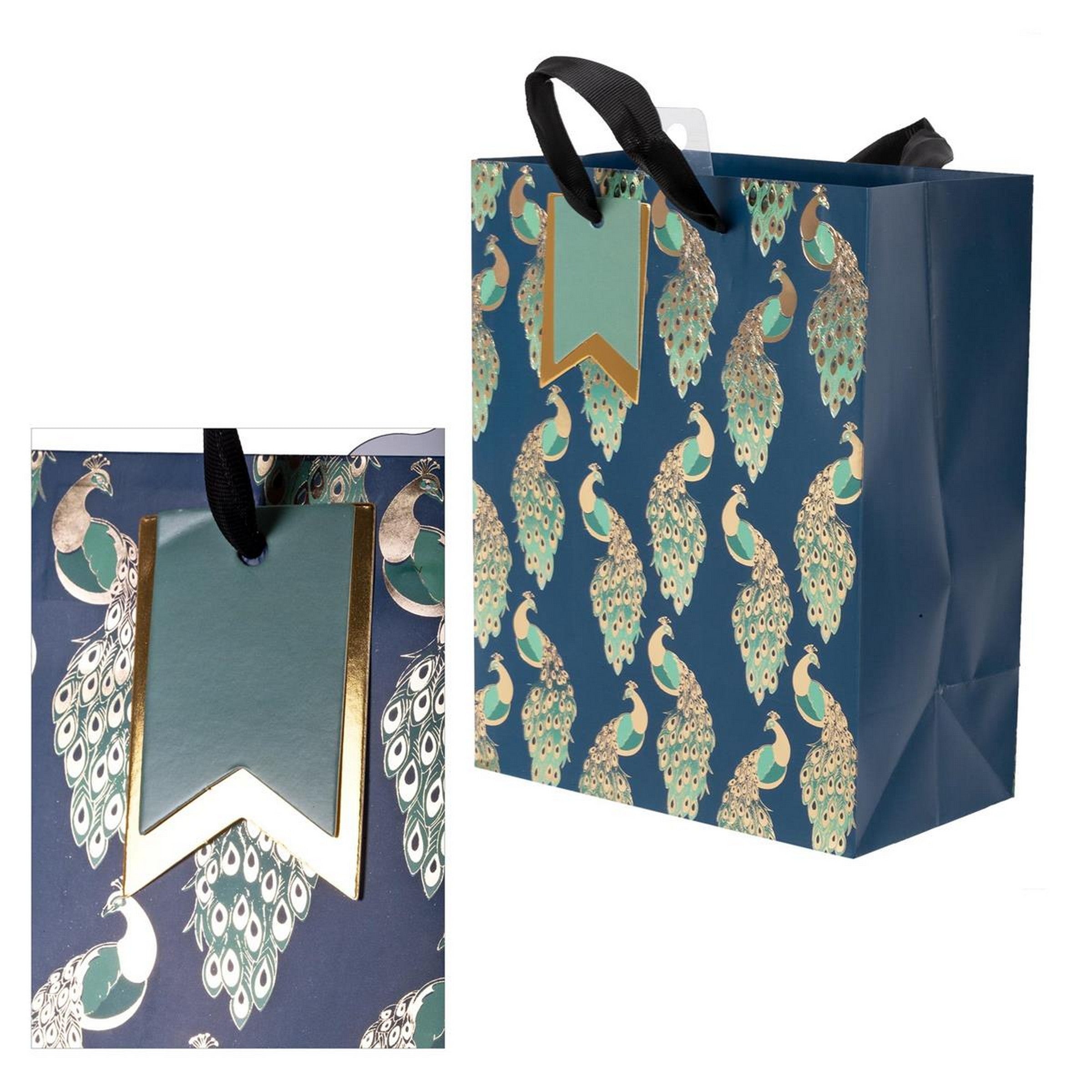 Paper Trendz Matte Gift Bag with Gold Accent - Peacock Medium 7W x9H x3.9D in