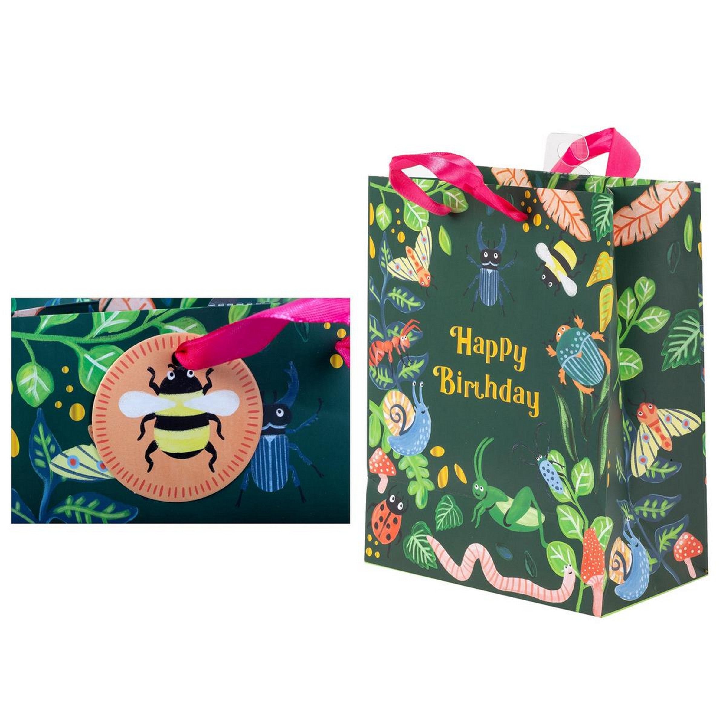 Paper Trendz Matte Gift Bag - Birthday Bugs Medium 7W x9H x3.9D in