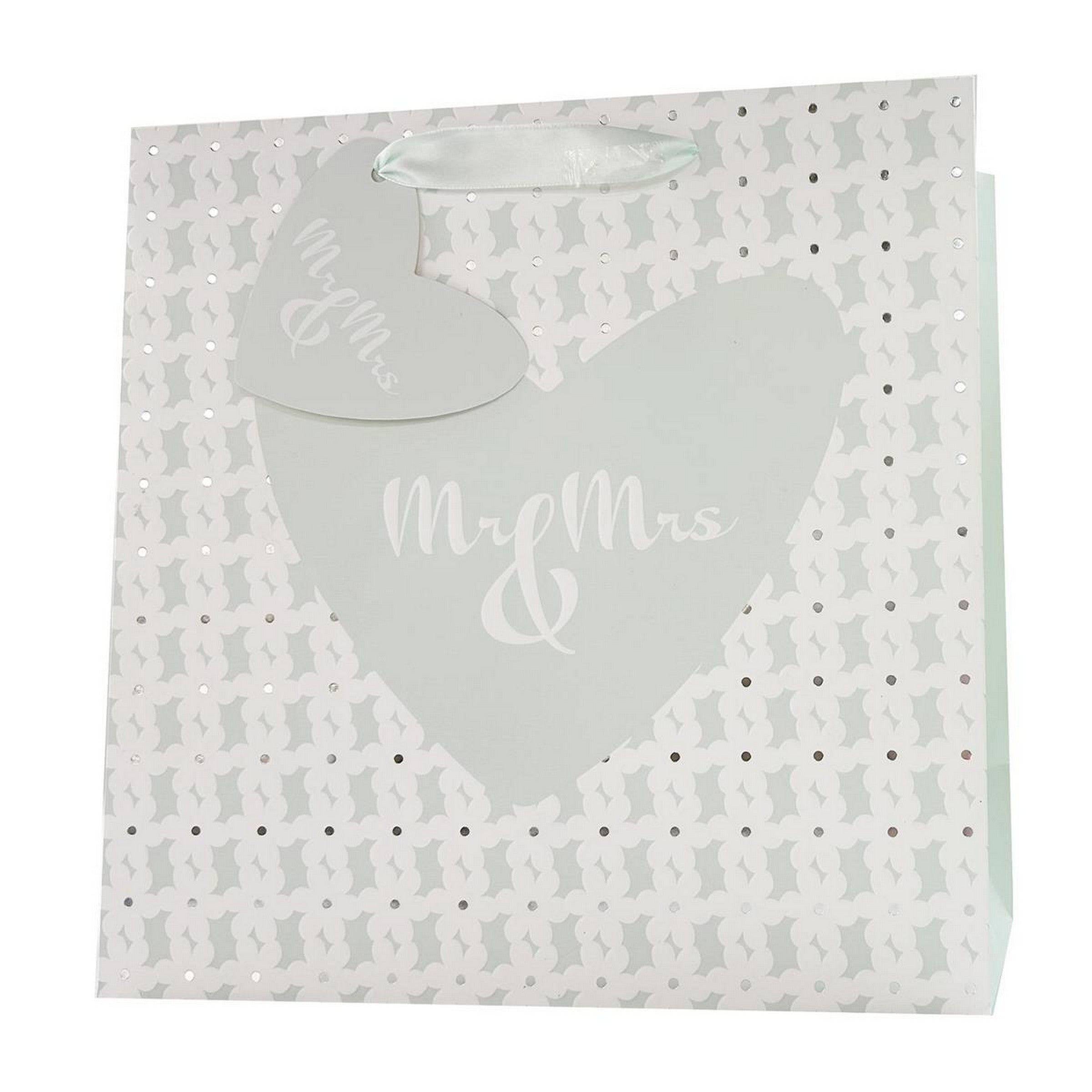 Paper Trendz Matte Gift Bag with Silver Accent - Mr+Mrs Square Large 11W x11H x4.75D in