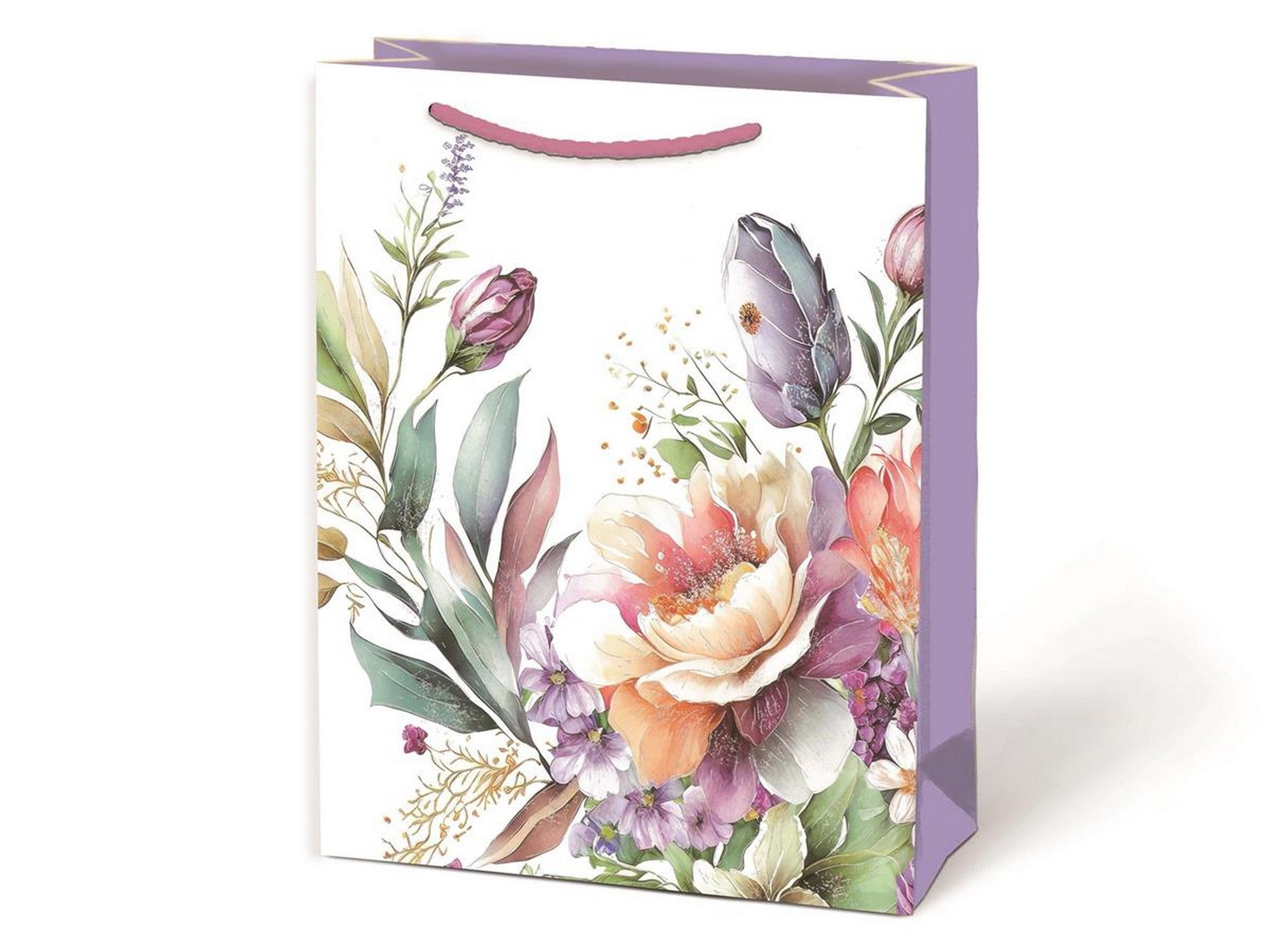 Paper Trendz Matte Gift Bag with Silver Accent - Lilac Floral Medium 7W x9H x3.9D in