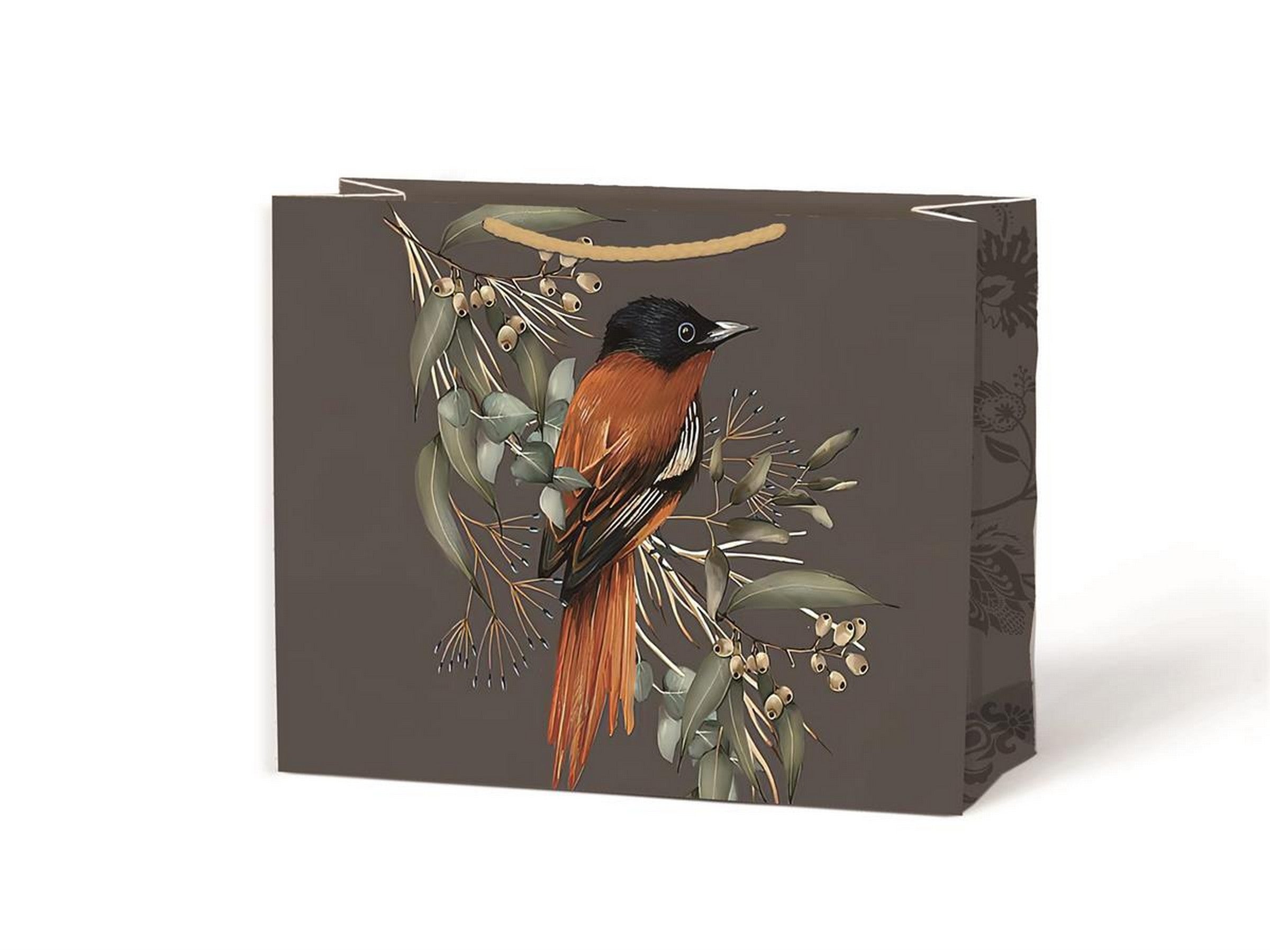 Paper Trendz Matte Gift Bag with Gold Accent - Bird Medium Horizontal 9W x7H x3.9D in