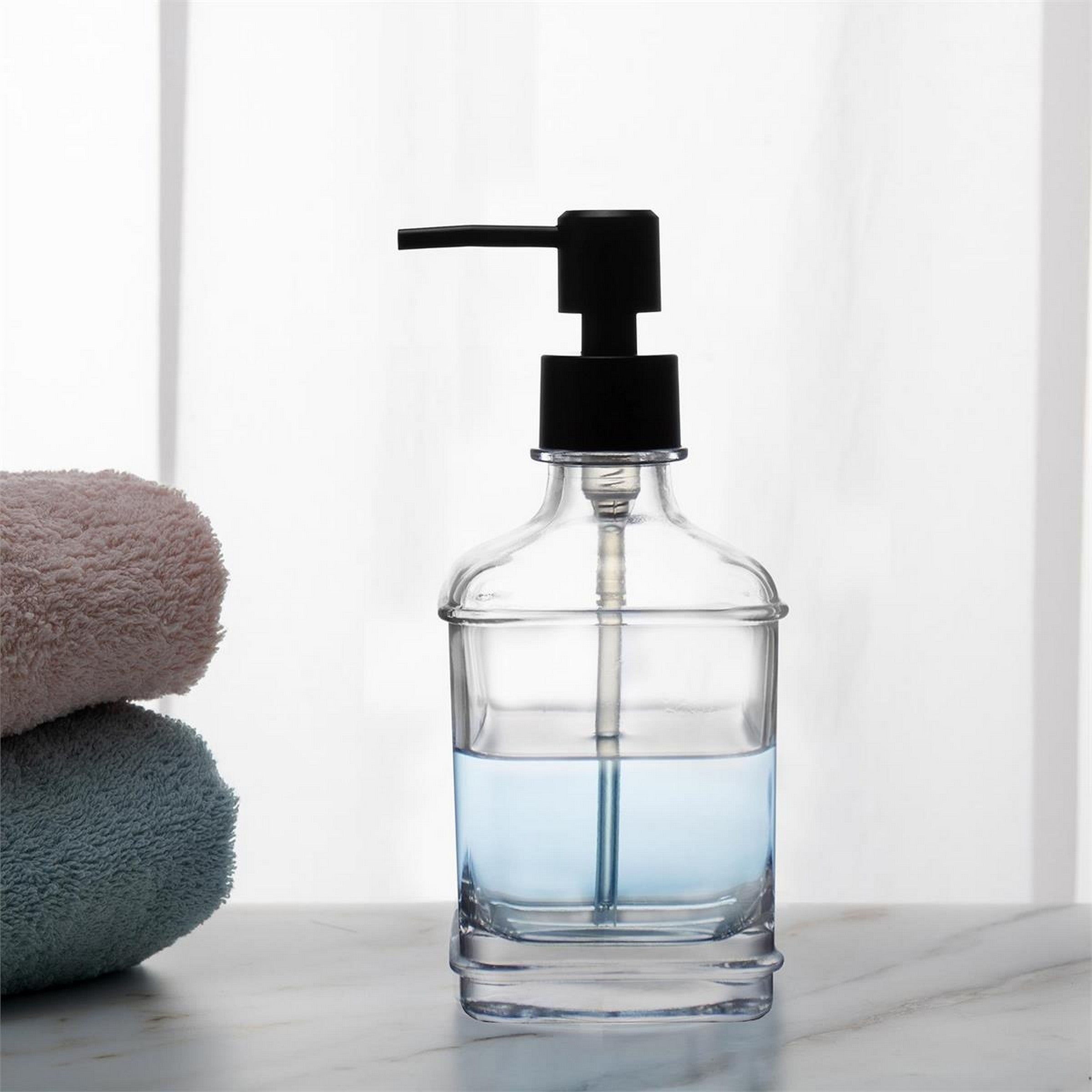 Bodico Glass Soap/Lotion Dispenser - Refillable 10oz 7in high