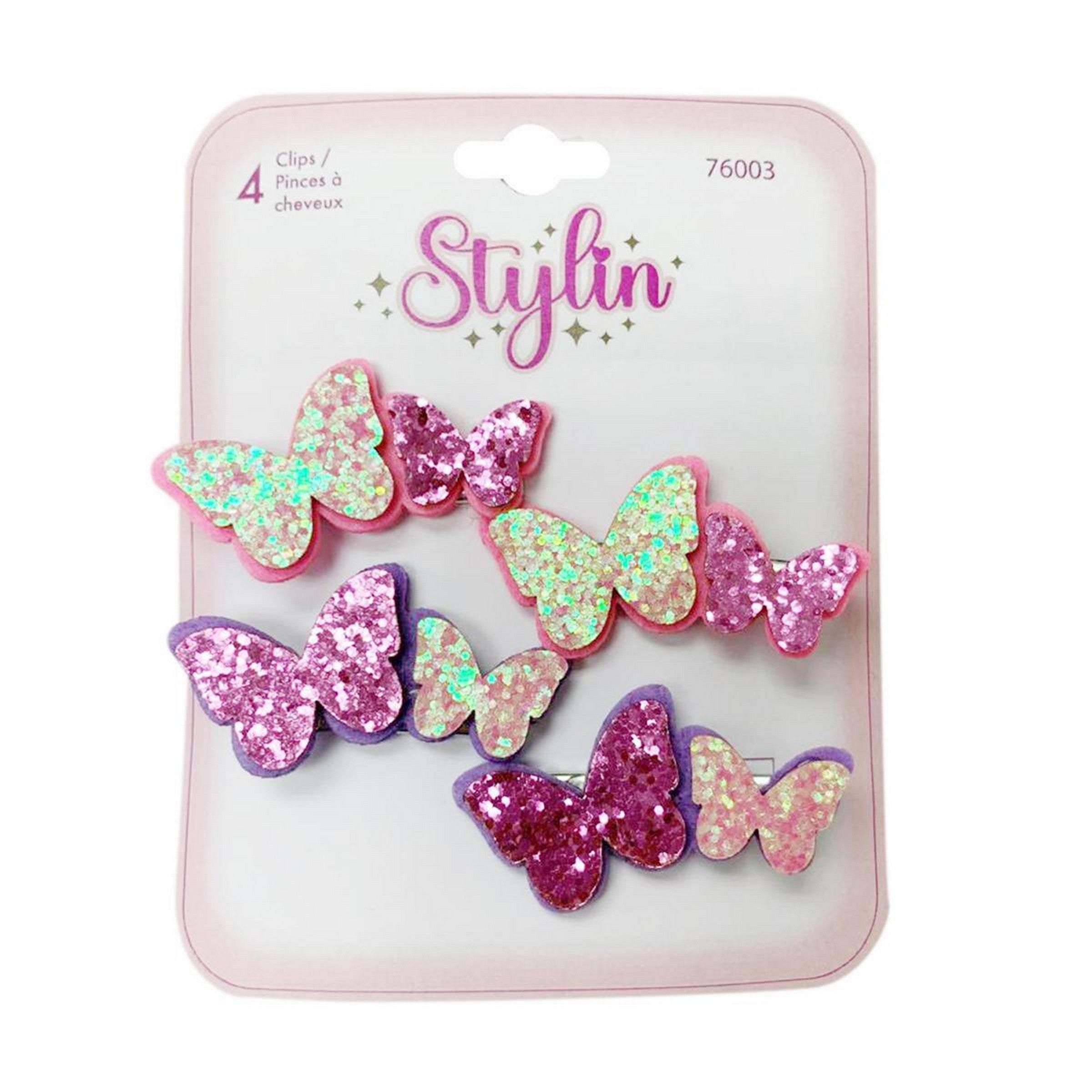 Stylin G 4 Butterfly Hair Clips - Felt and Glitter 2x0.8in