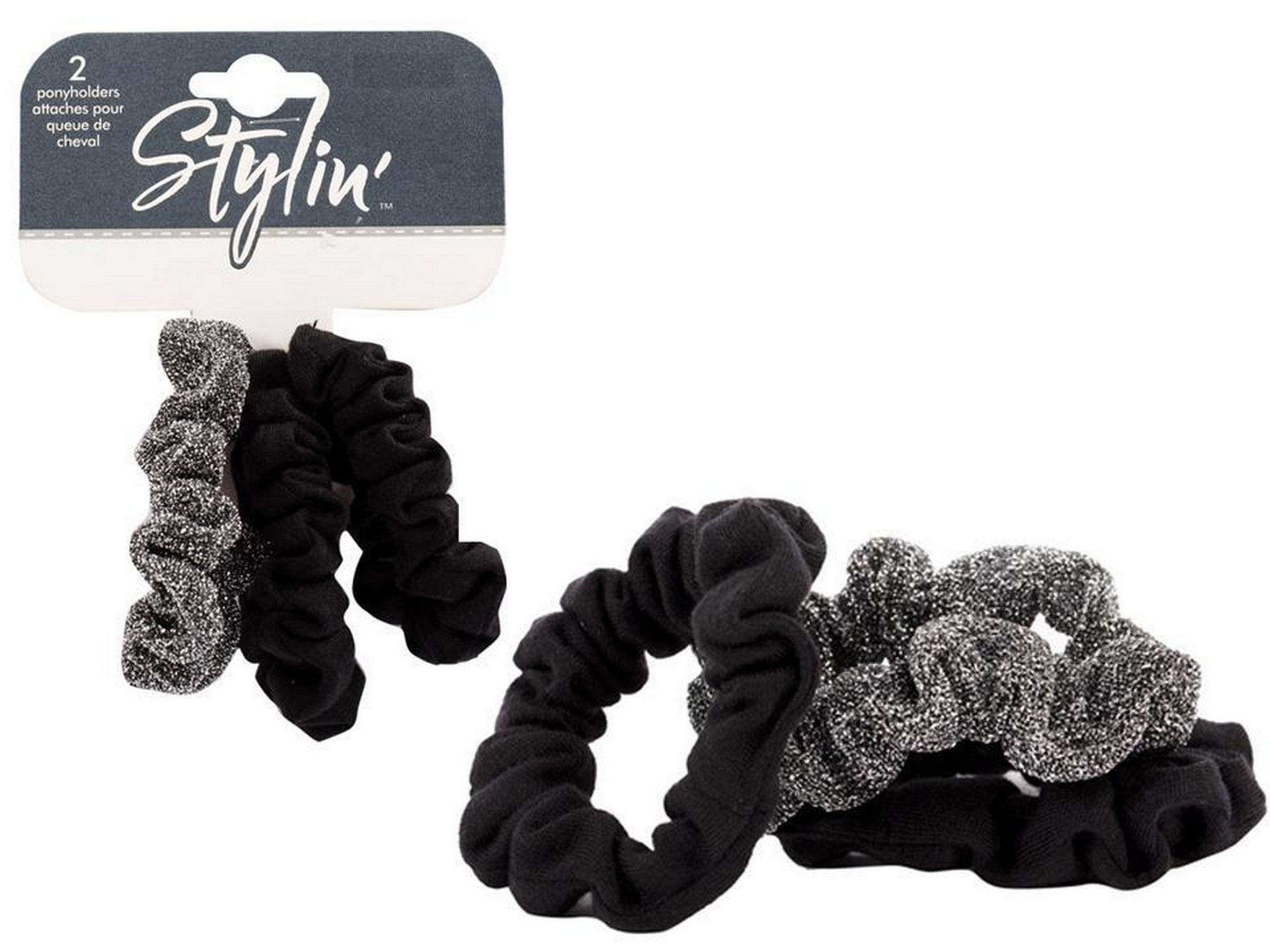 Stylin 3 Black and Silver Scrunchies