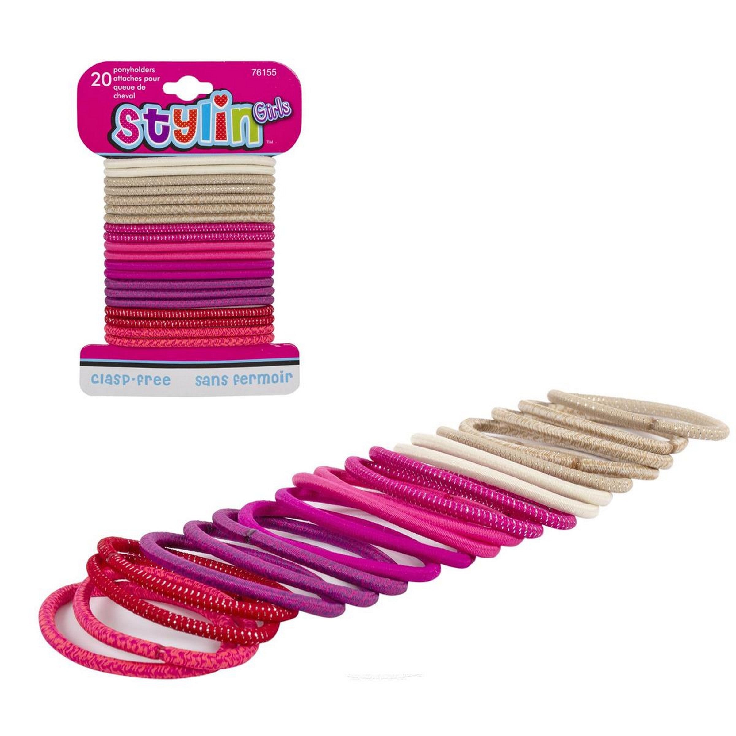 Stylin G 20 Clasp Free Ponyholders - Magenta and Pink 2.75in folded
