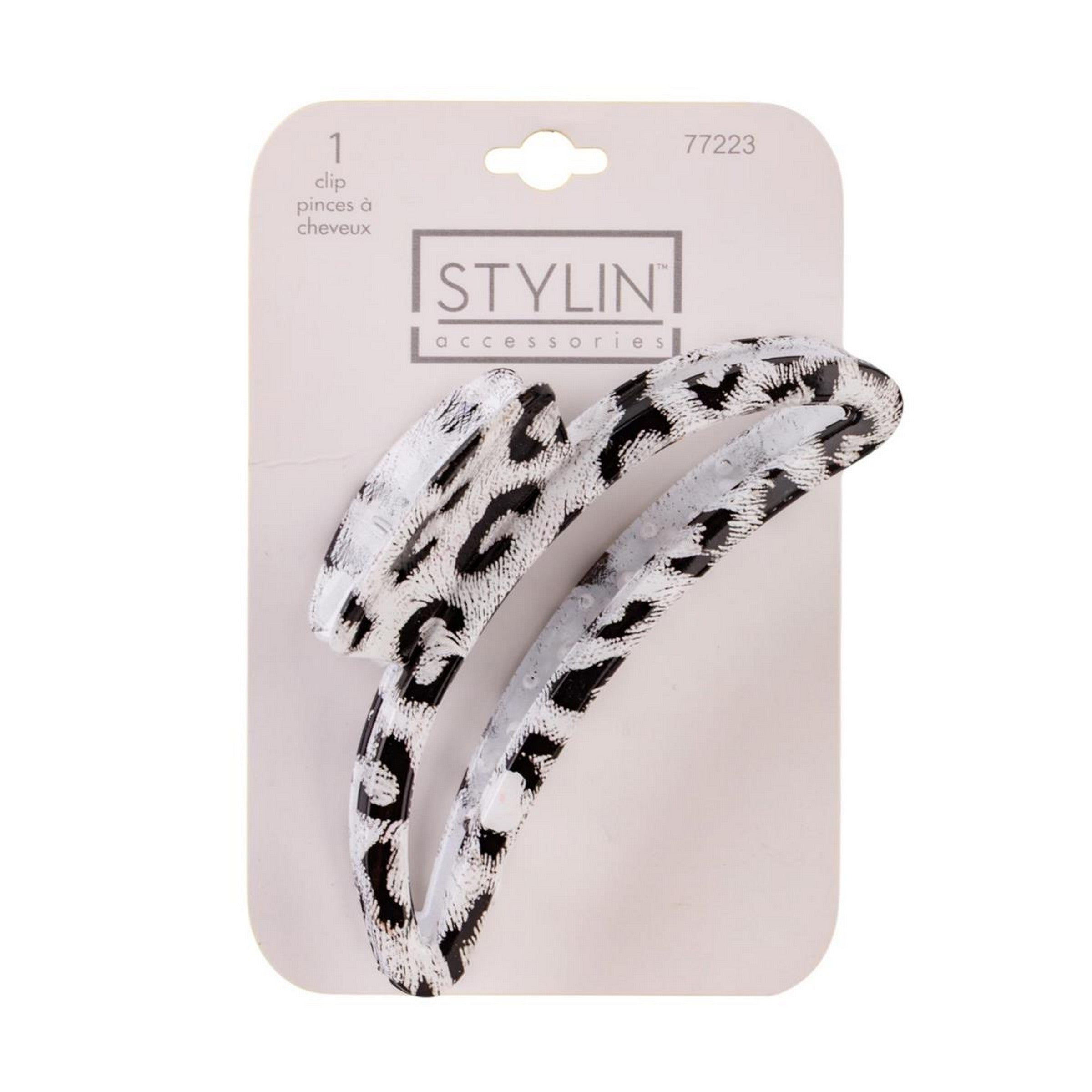 Stylin White Leopard Print Claw Clip - Plastic 4.5x2in