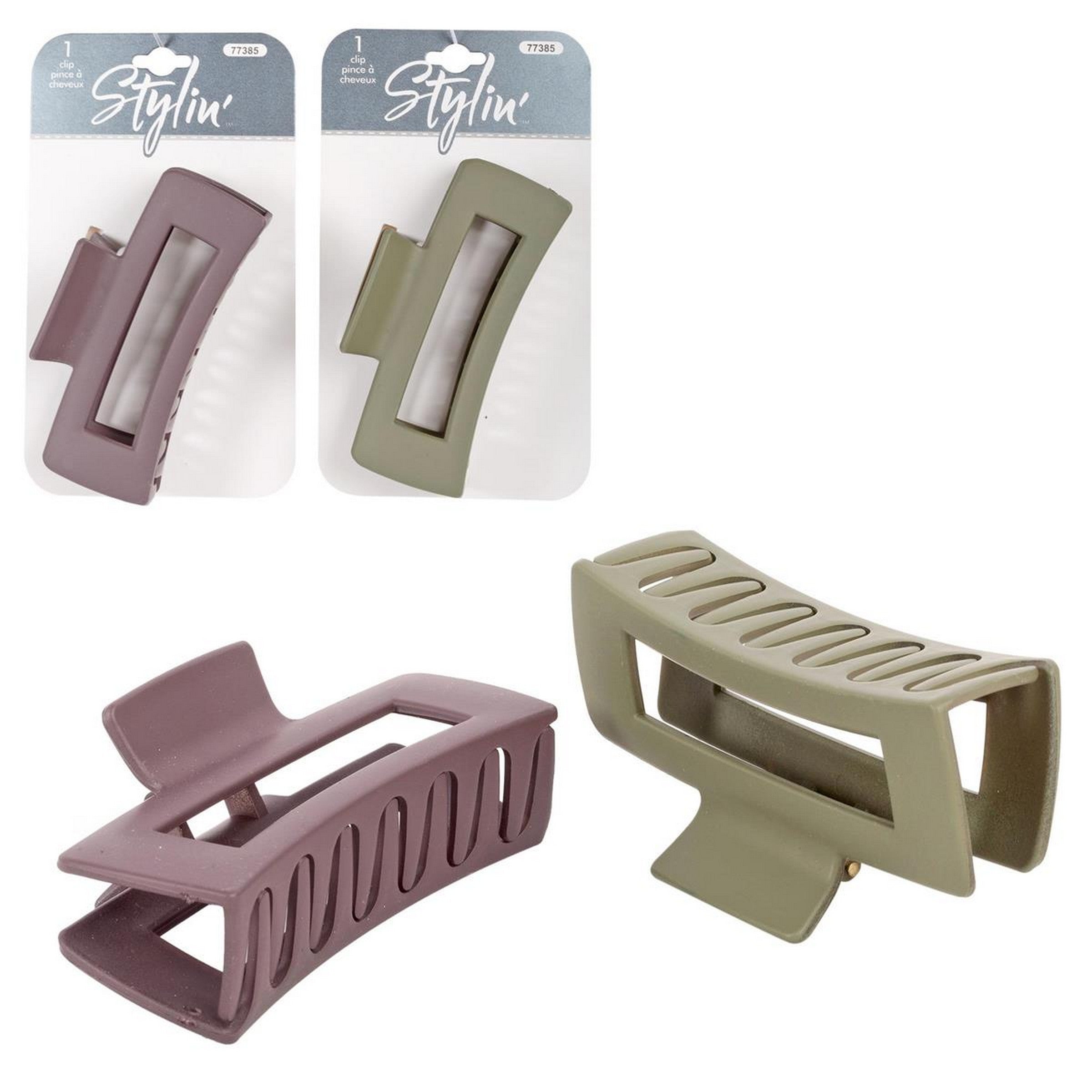 Stylin Matte Rectangular Plastic Claw Clip 4x1.2in VRT