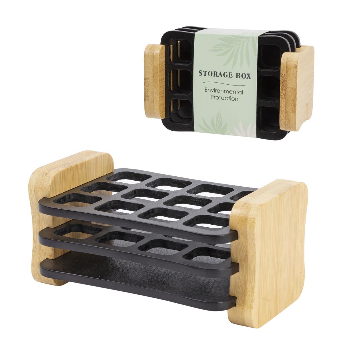 Bodico Bamboo Lipstick Organizer with Black Compartments 5.9x3.9x2.75in