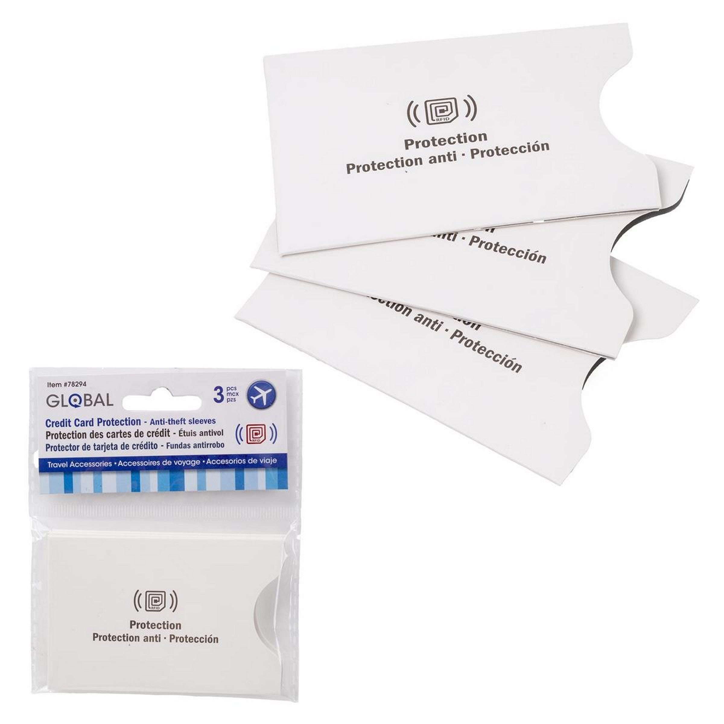 Global 3 Credit Card Protection RFID Anti-theft Sleeves 3.5x2.25in