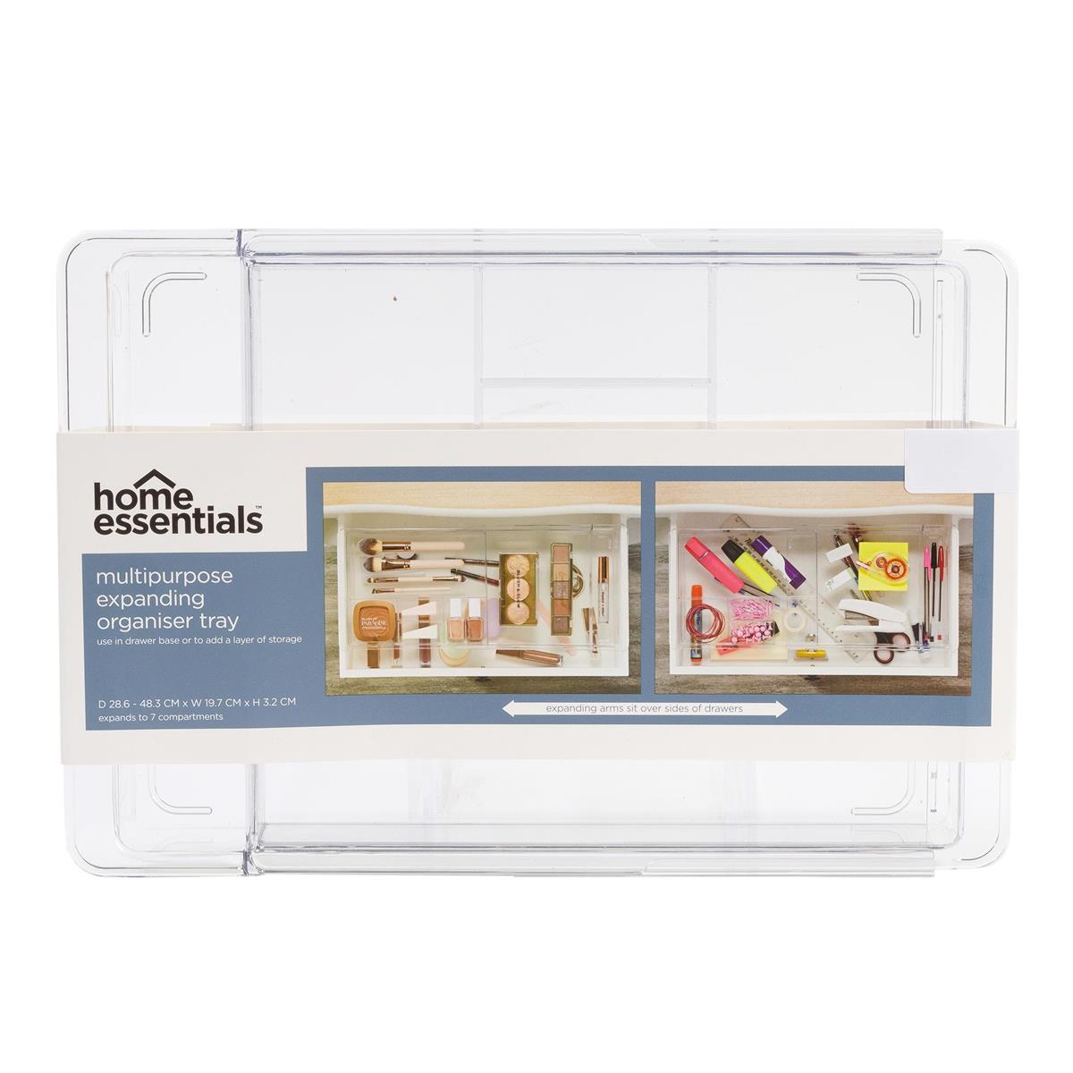 Home Essentials Expandable Clear Plastic Drawer Organizer Tray 11.4-18.9x7.8x1.2in