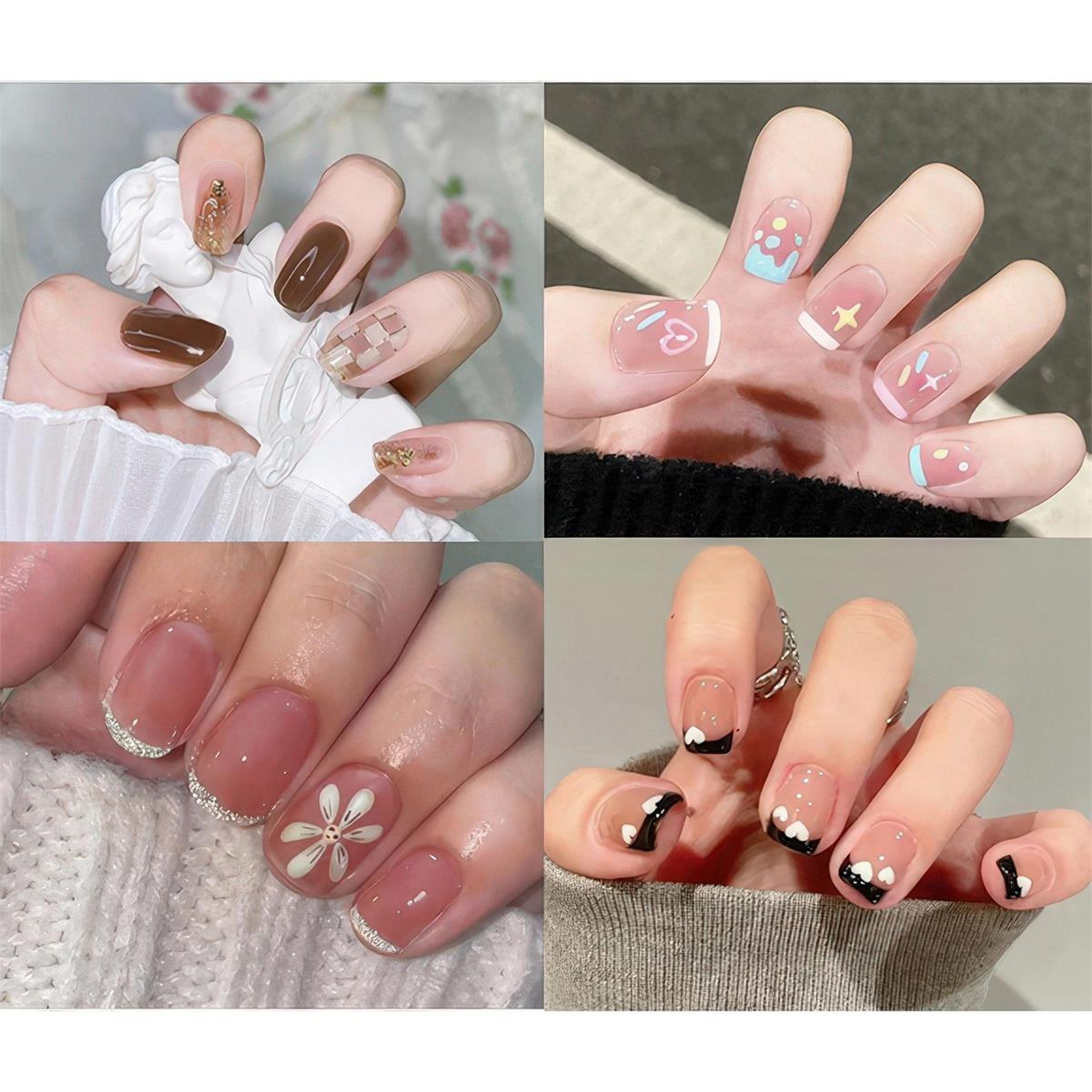Bodico Rounded Square False Nails with Adhesive - Playful 24pcs VRT
