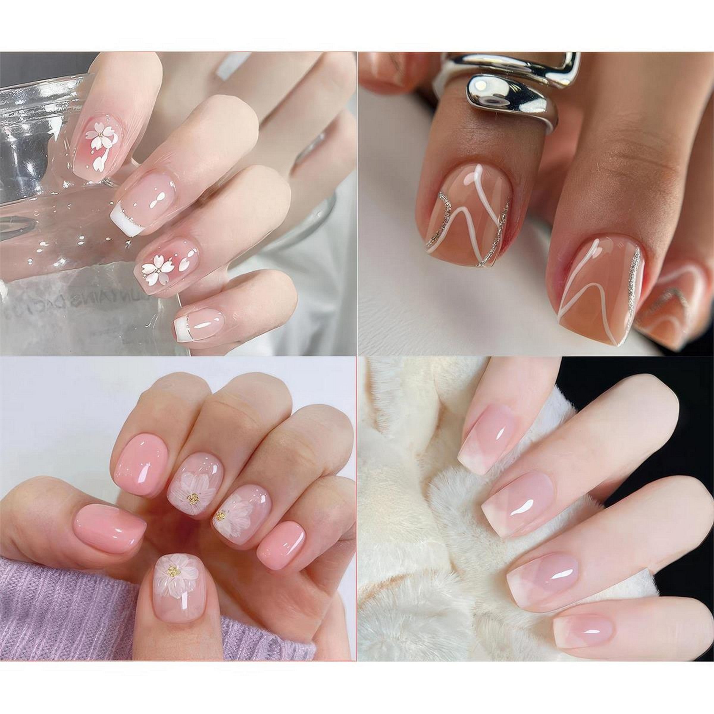 Bodico Rounded Square False Nails with Adhesive - Pretty 24pcs VRT