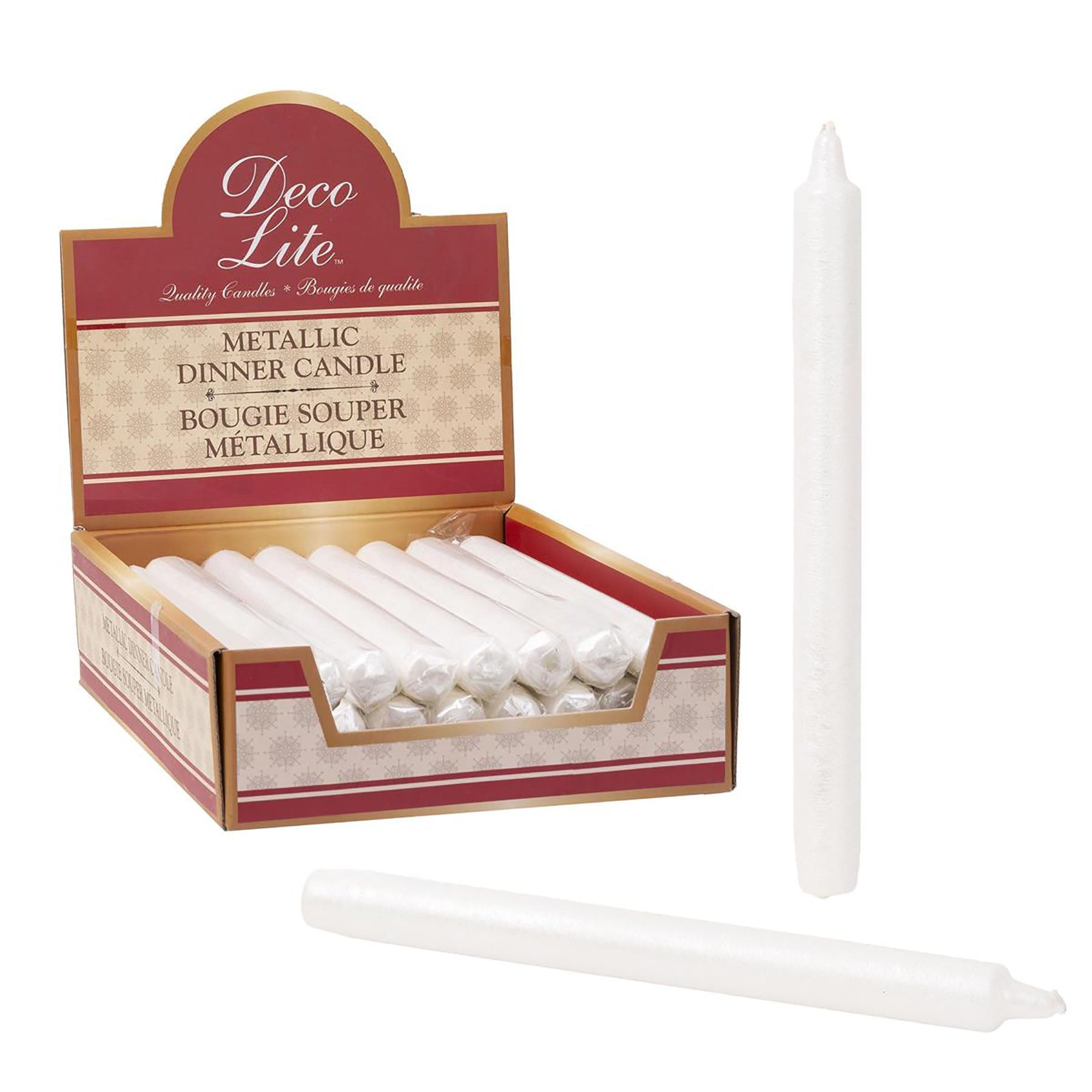 Deco Lite Dinner Candle Metallic White 10in