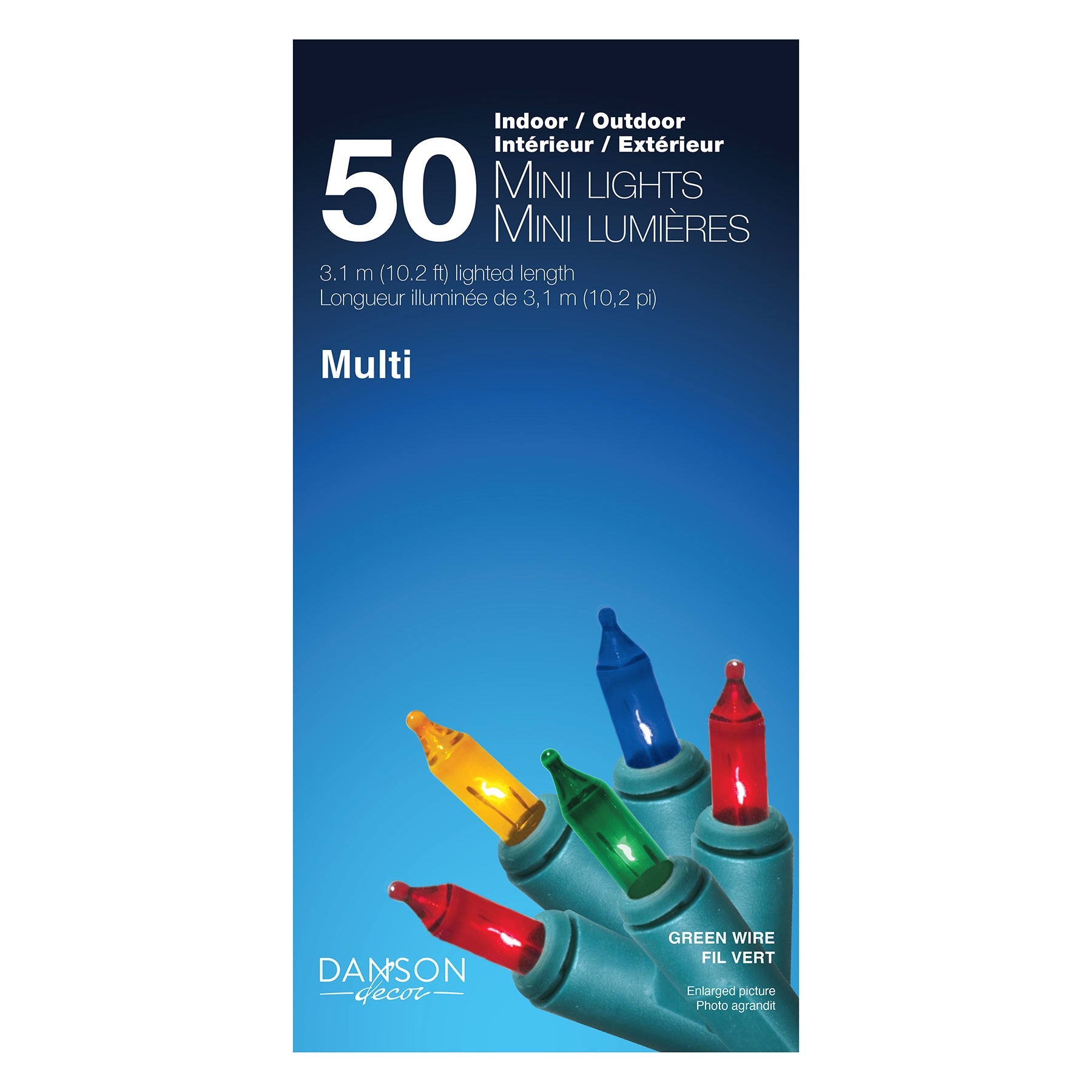 Christmas 50 Mini Incandescent Lights Multicolor Green Wire Indoor/Outdoor 122in