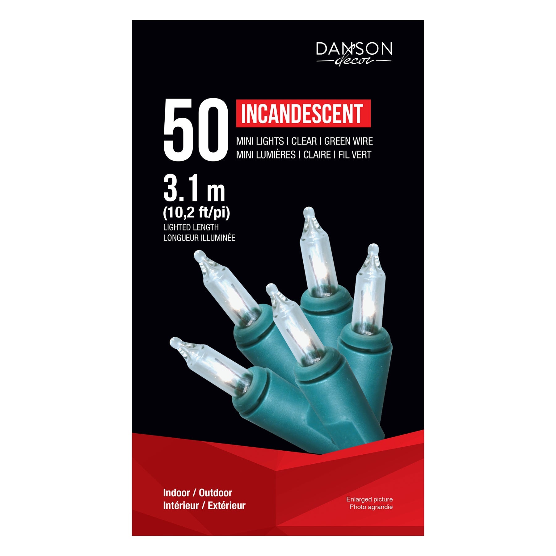 Christmas 50 Mini Incandescent Lights Clear Green Wire Indoor/Outdoor 122in