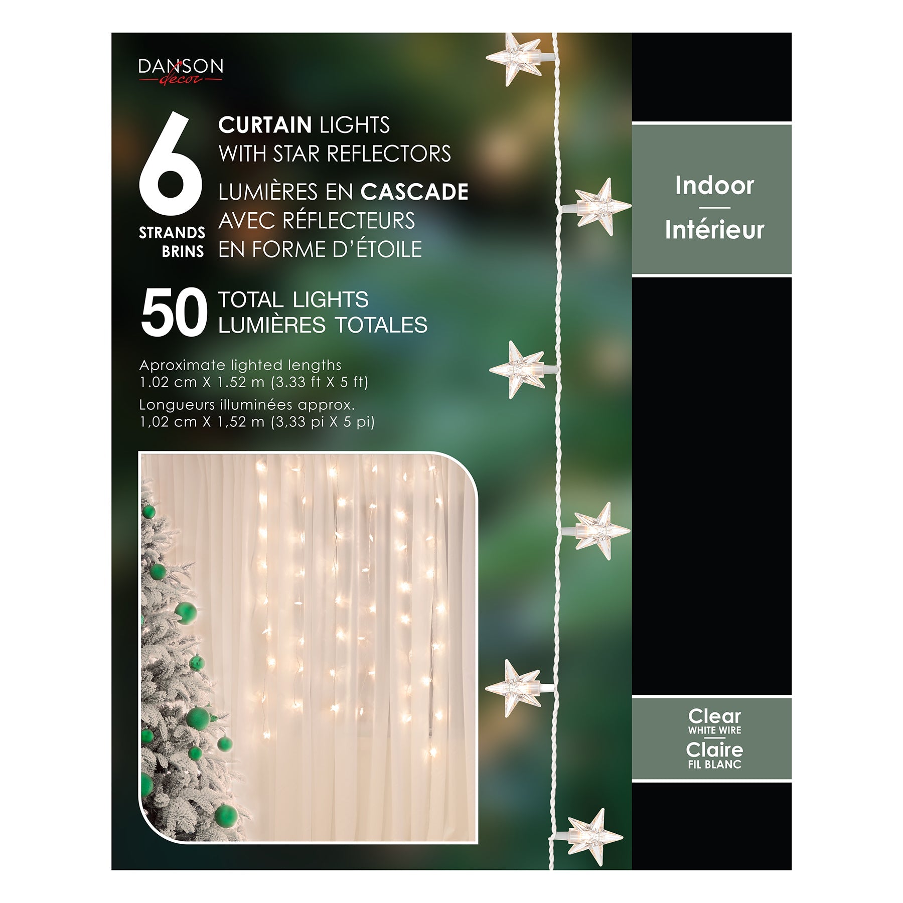 Christmas 50 Mini Incandescent Lights with Reflectors Clear White Wire Curtain Style Indoor 40.1x59in