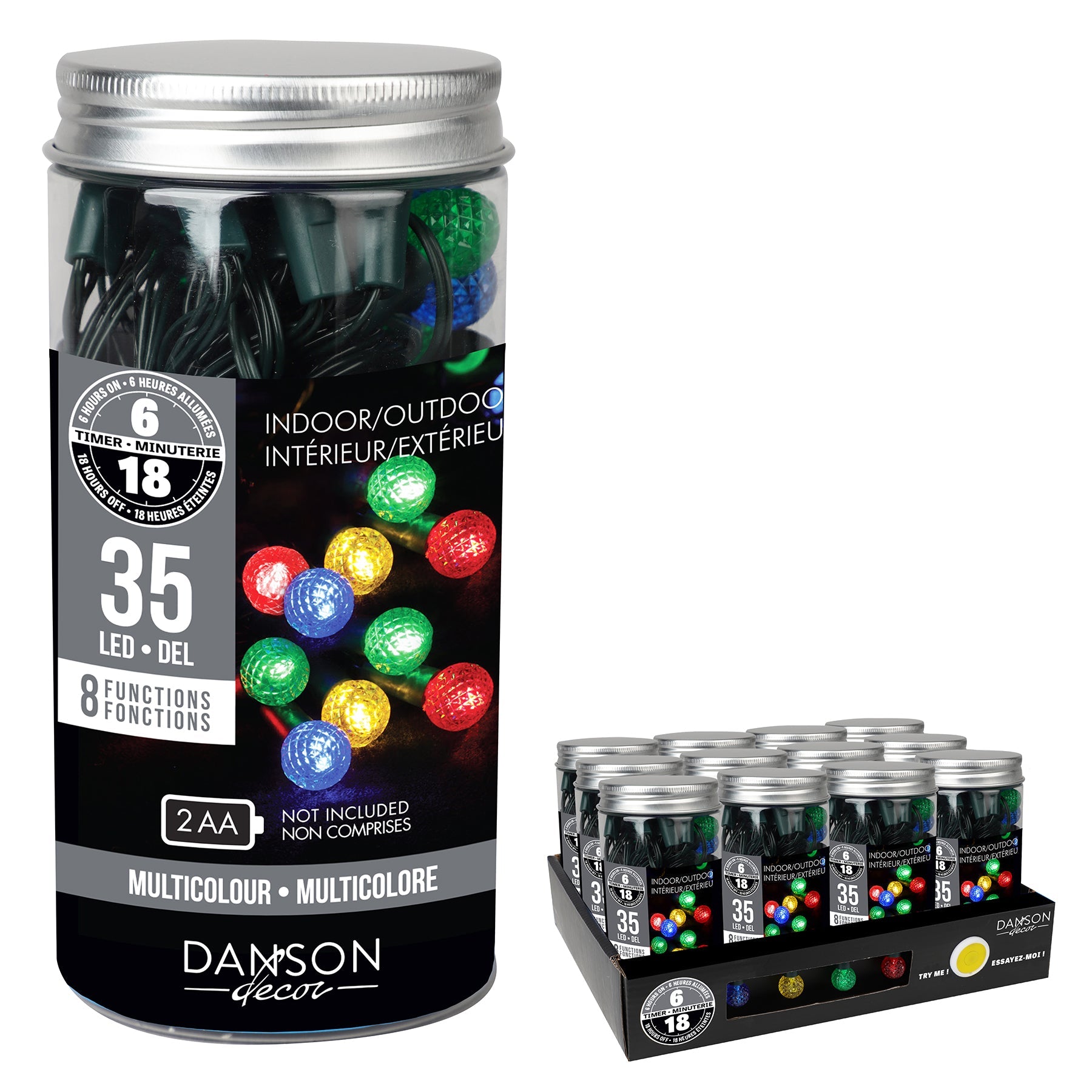 Christmas 35 Led Lights with Timer Multicolor 8 Functions Green Wire Indoor/Outdoor