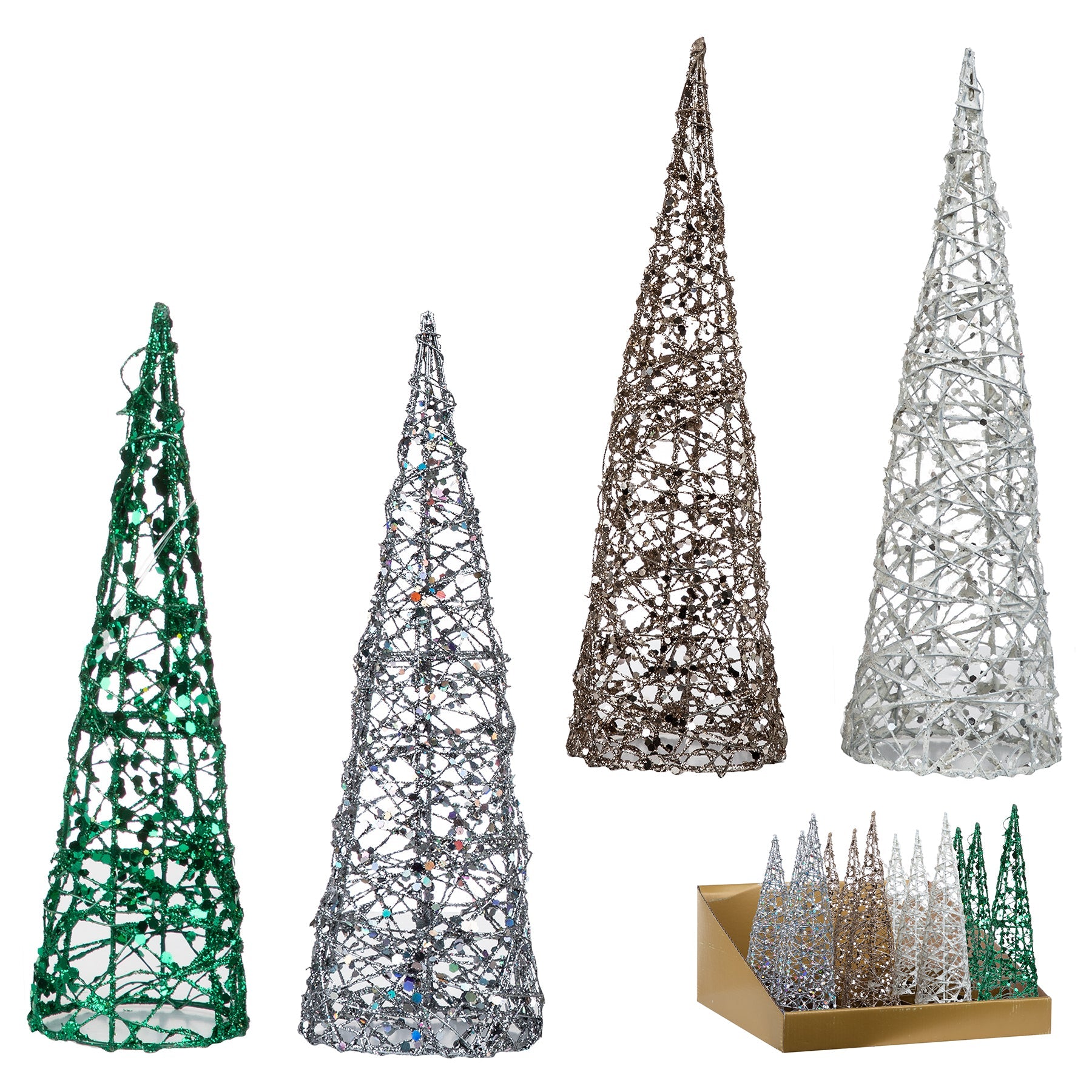 Christmas Glitter Wire Cone Tree with Sequin 9.8in