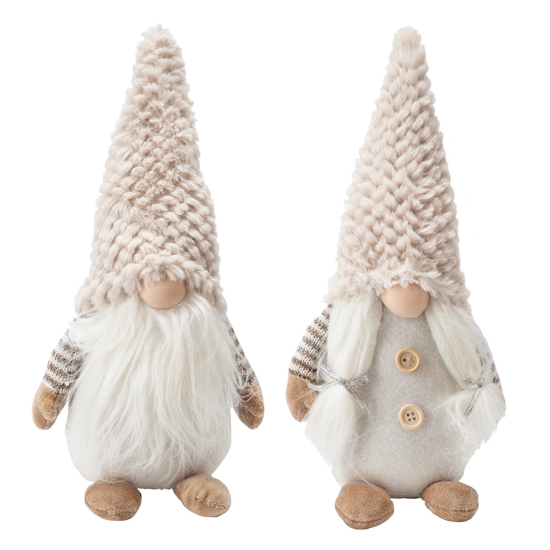 Christmas Standing Santa Gnome with Fur Hat Beige and Brown 12.6in