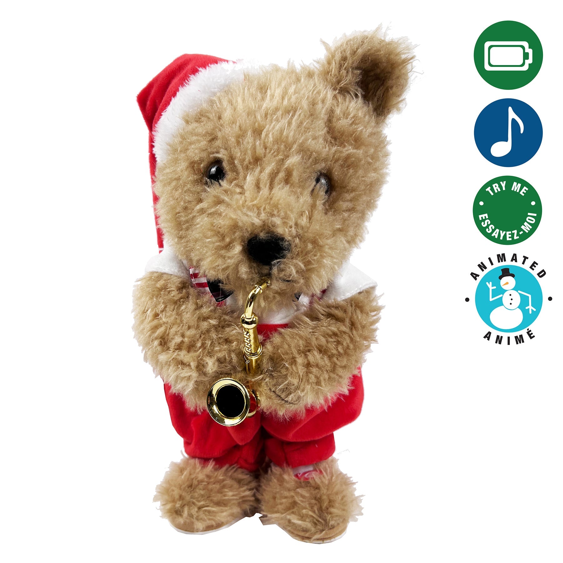 Christmas Animated Battery Operated Plush Santa Bear with Motion and Music 11.8in