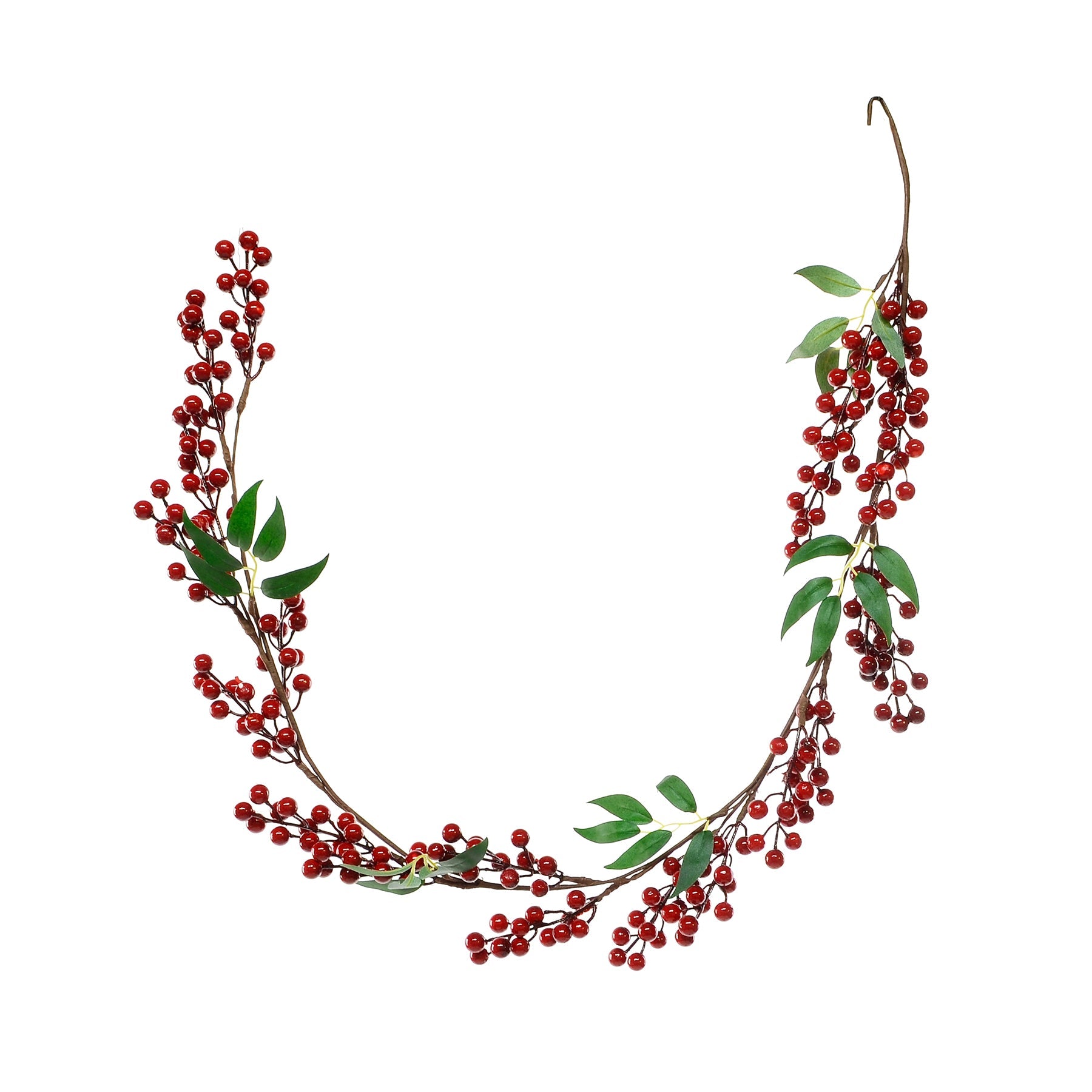 Christmas Red Lacquered Berry Garland with Leaves 54.7in