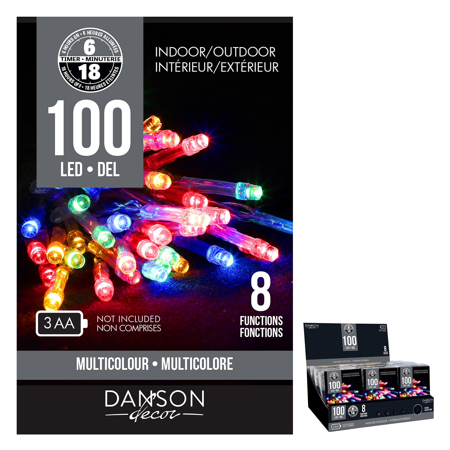 Christmas 100 Led Lights with Timer Multicolor Clear Wire Indoor/Outdoor 8 Functions