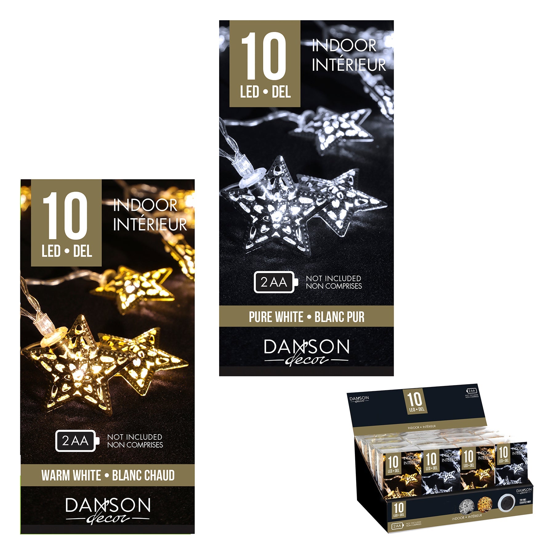 Christmas 10 Metal Star Led Lights Clear Wire Indoor