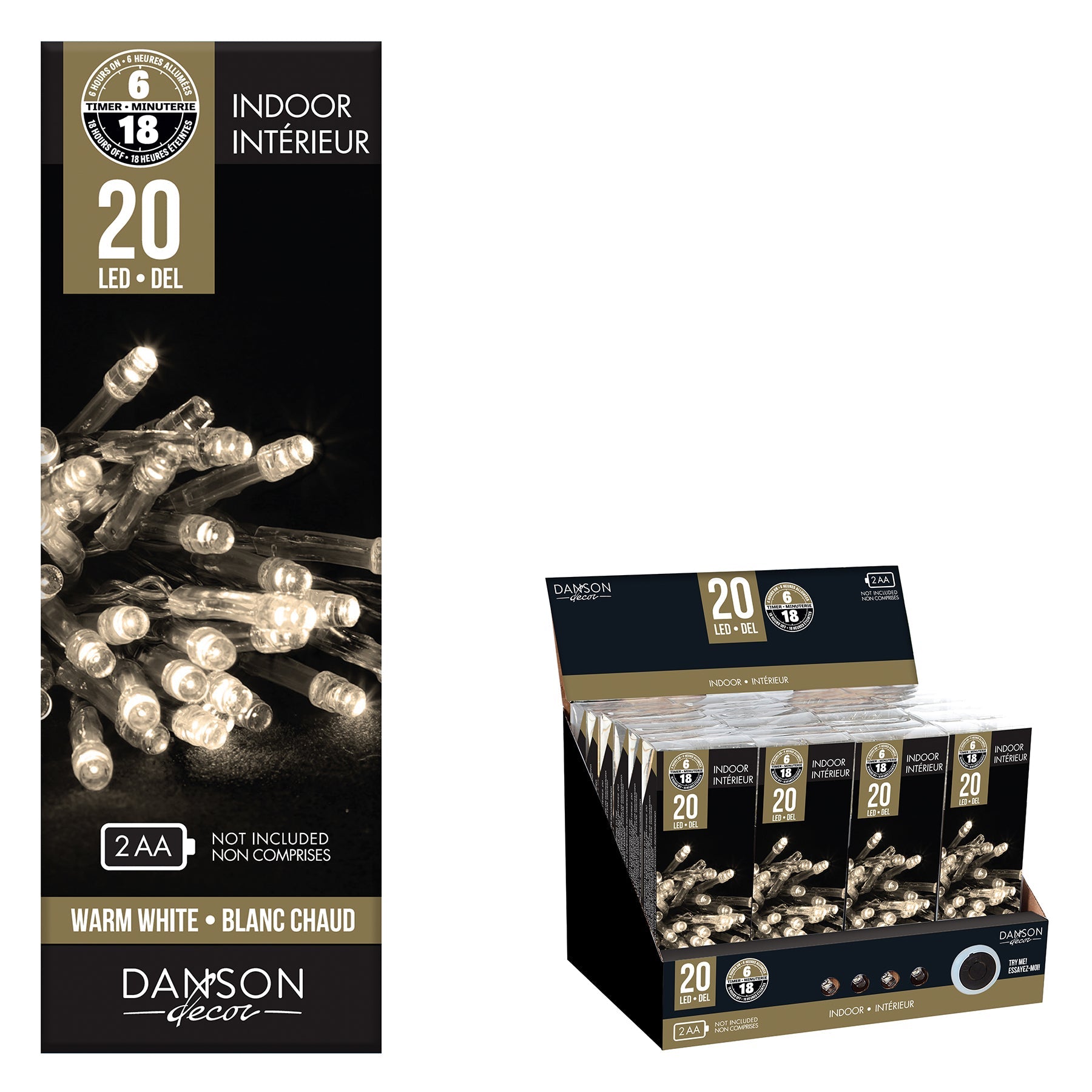 Christmas 20 Led Lights with Timer Warm White Clear Wire Indoor