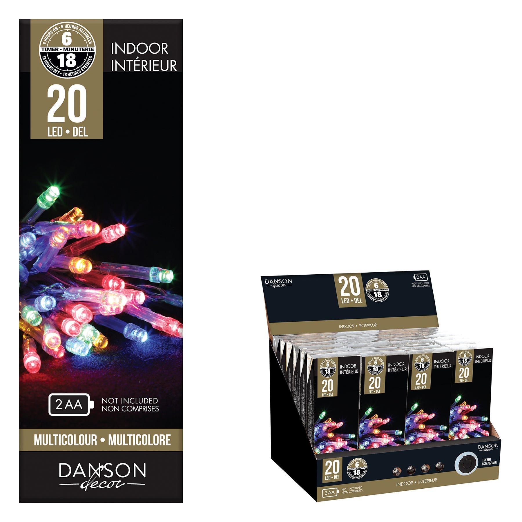 Christmas 20 Led Lights with Timer Multicolor Clear Wire Indoor