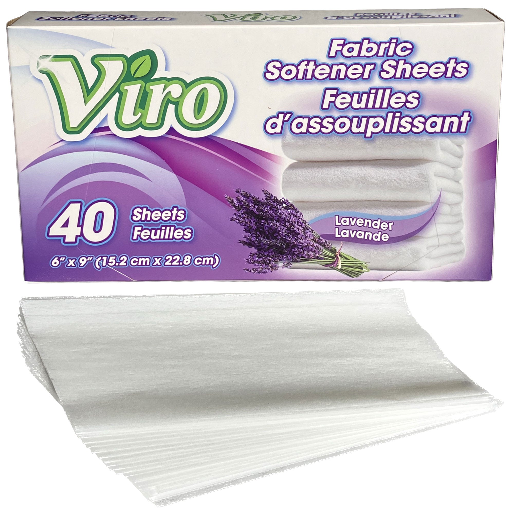 Viro 40 Fabric Softener Sheets - Lavender Scent 6x9in