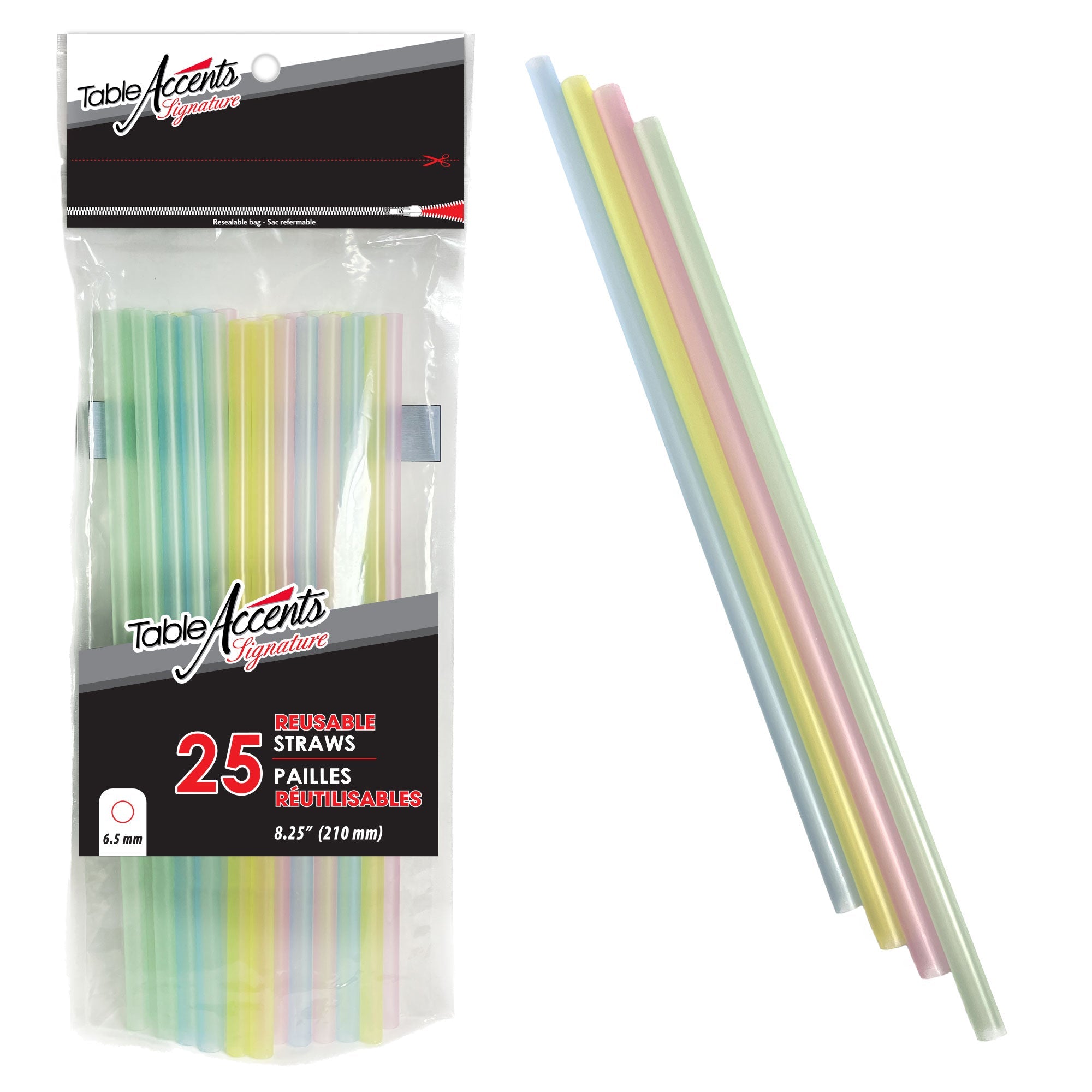 Table Accents 25 Reusable Plastic Straws 8.25in