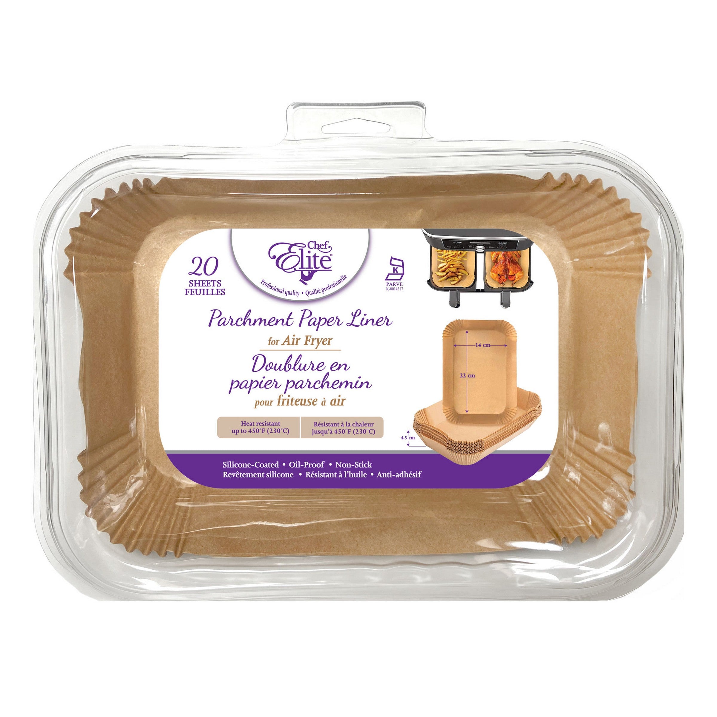 Chef Elite 20 Rectangular Parchment Paper Liners for Air Fryer - Natural Silicone 5.5x8.6x1.8in