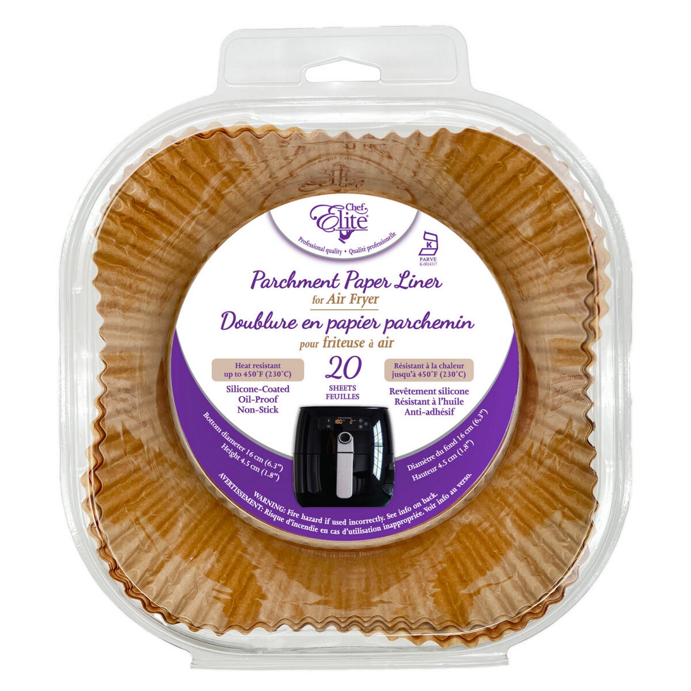 Chef Elite 20 Square Parchment Paper Liners for Air Fryer - Natural Silicone 1.8x6.3 dia. in