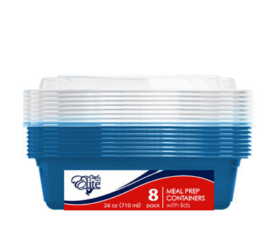 Chef Elite 8 Rectangular Plastic Containers with Lids 710ml (24oz) 6.5x4.5x1.75in