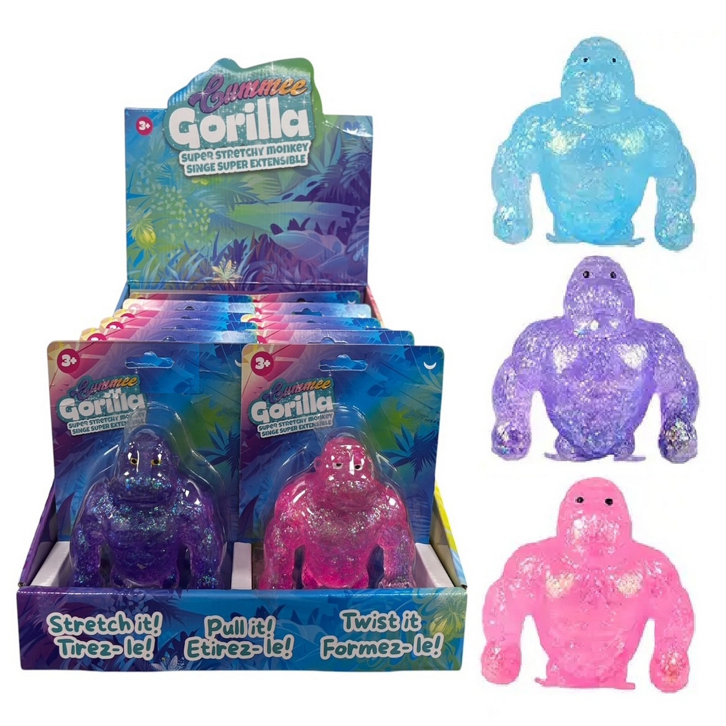 Super Stretchy Glitter Gorilla Age 3+ 4x4x2in VRT
