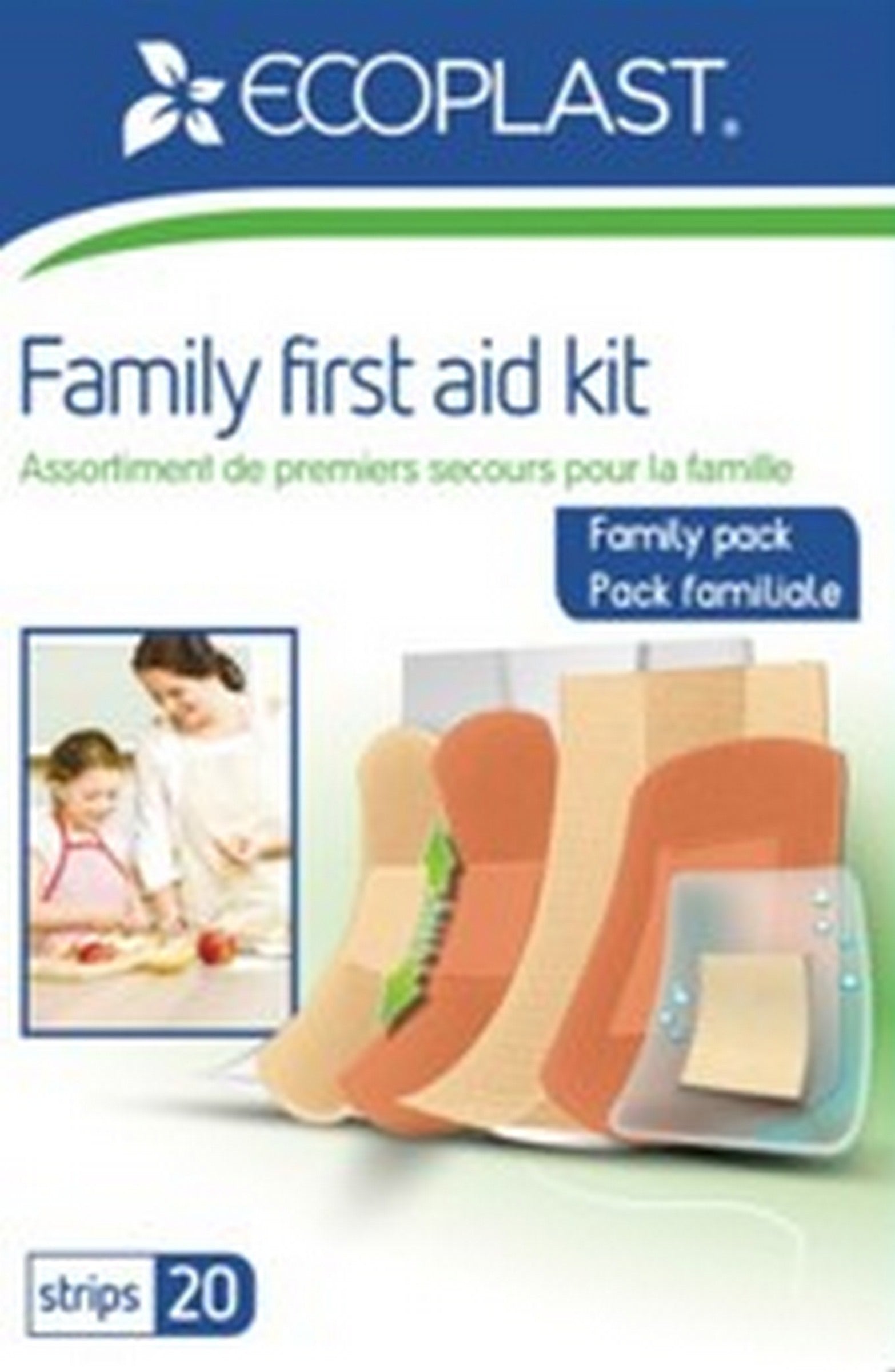 EcoPlast Family First Aid Kit 20 pcs - Latex Free Bandages 63x19mm to 6x10cm