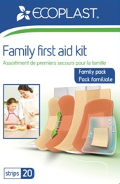 EcoPlast Family First Aid Kit 20 pcs - Latex Free Bandages 63x19mm to 6x10cm