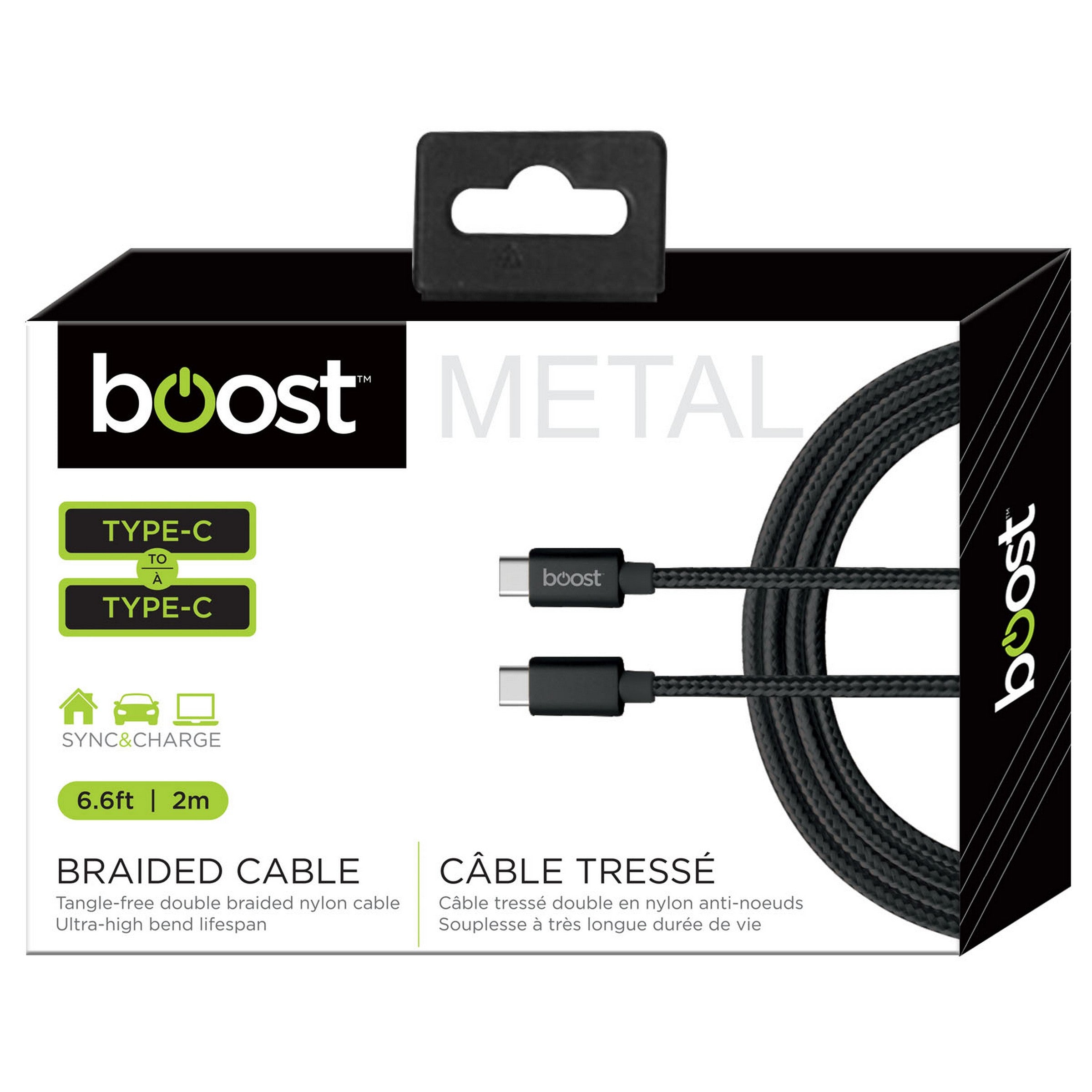 Boost Type-C to Type-C Black Braided Cable - Metal 6.6ft (2m)