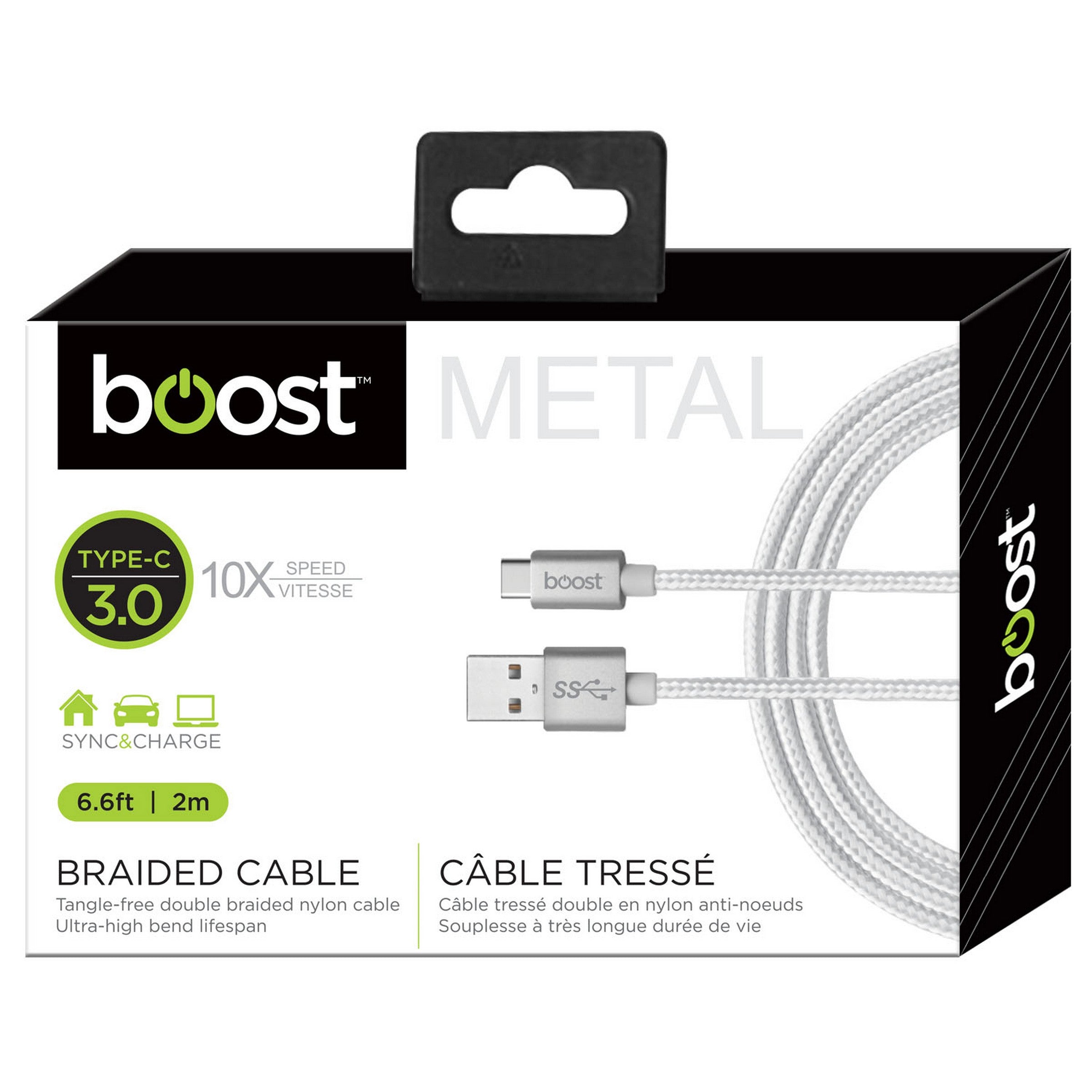 Boost White Type C 3.0 Braided Cable - Metal 10x Speed 6.6ft (2m)