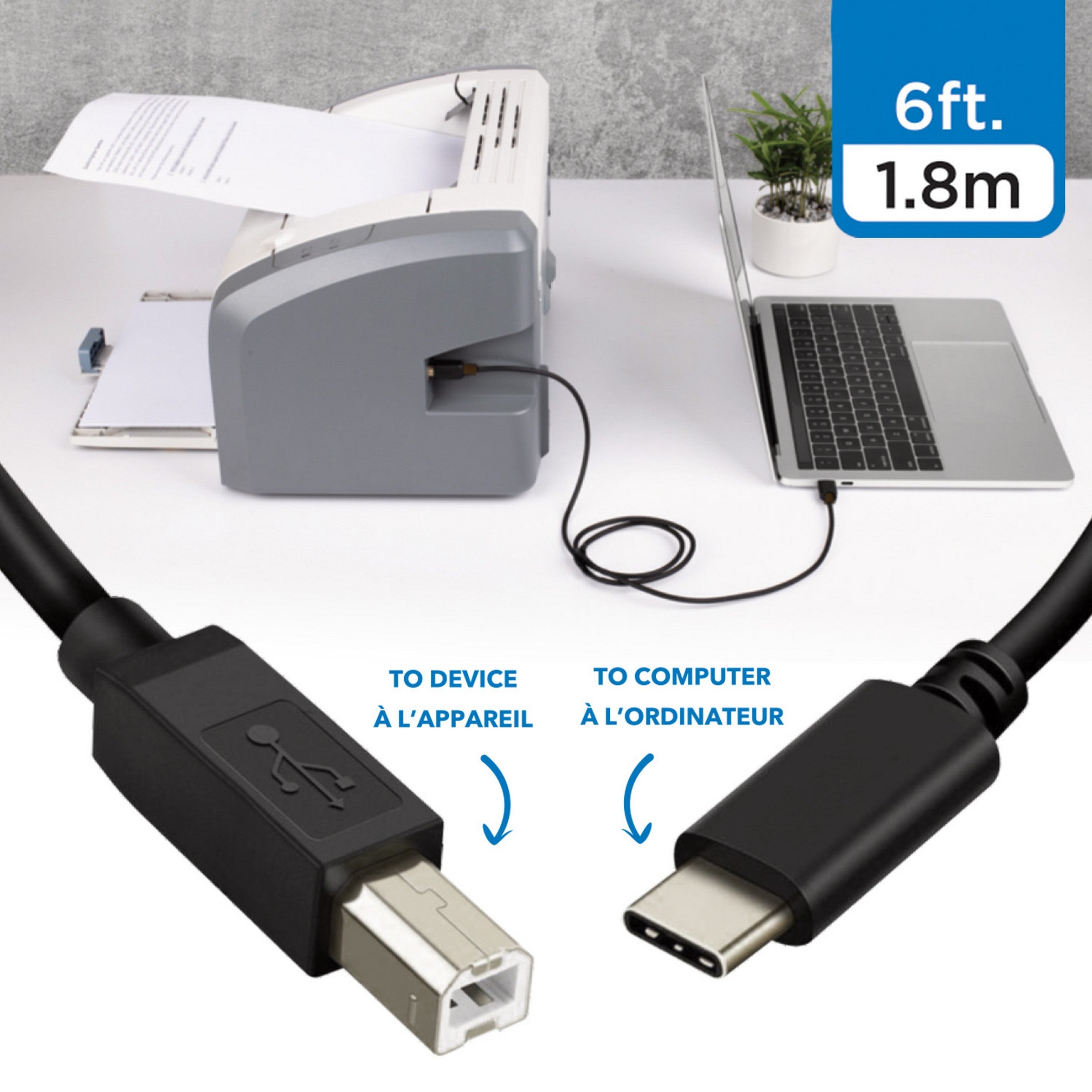 elink Type C to USB-B Device Cable 6ft (1.8m)